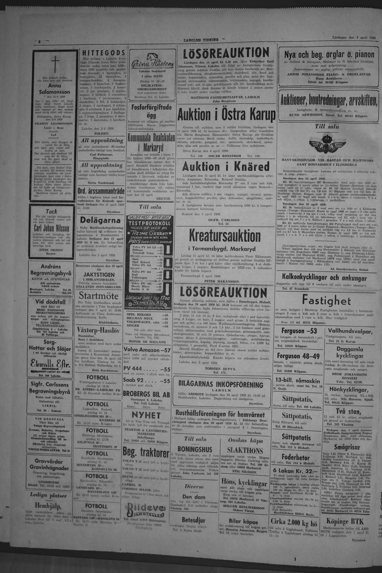 Laholms Tidning Lördag 4 april 1959, sida 2