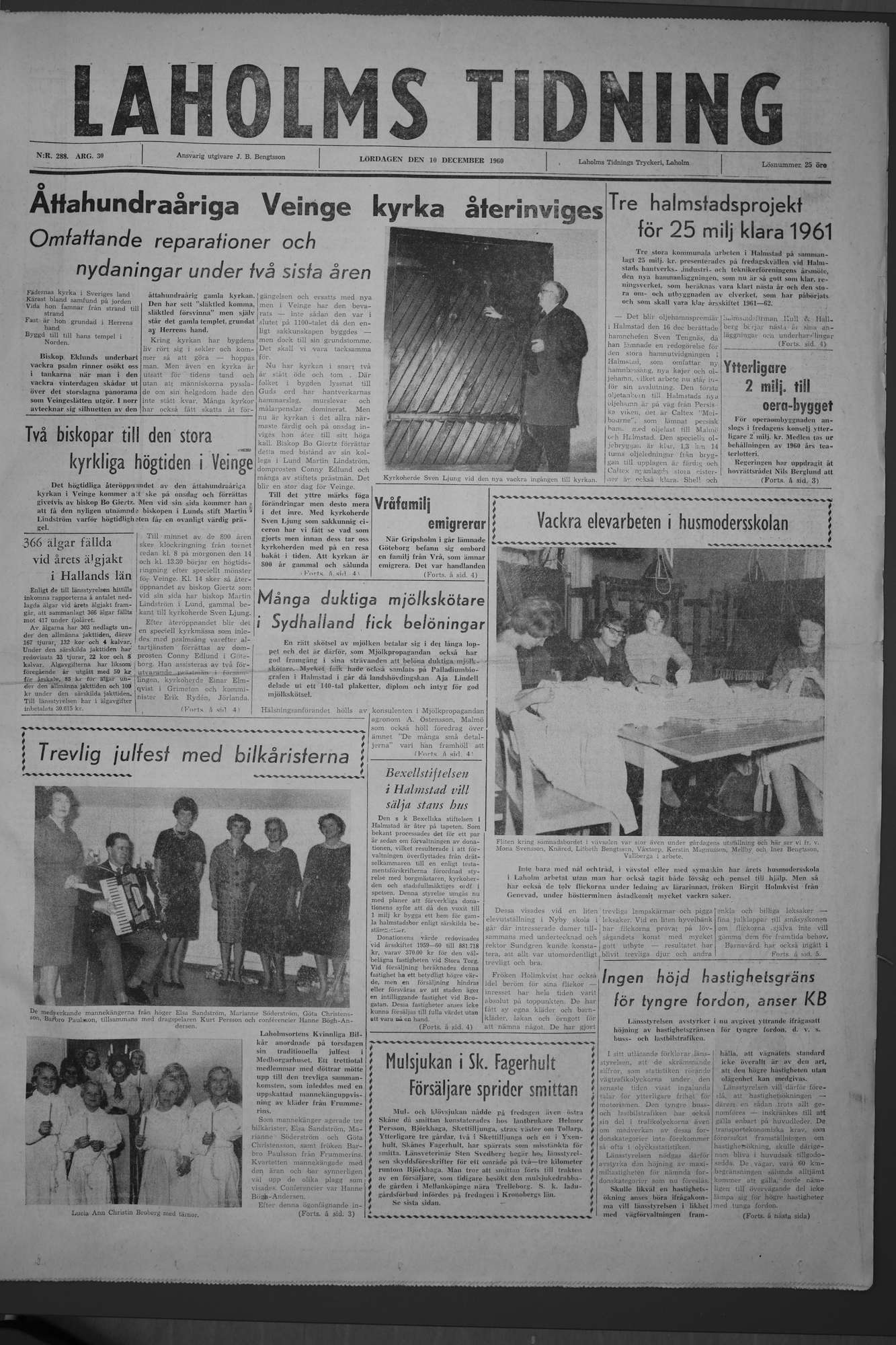 Laholms Tidning Lördag 10 december 1960, sida 1