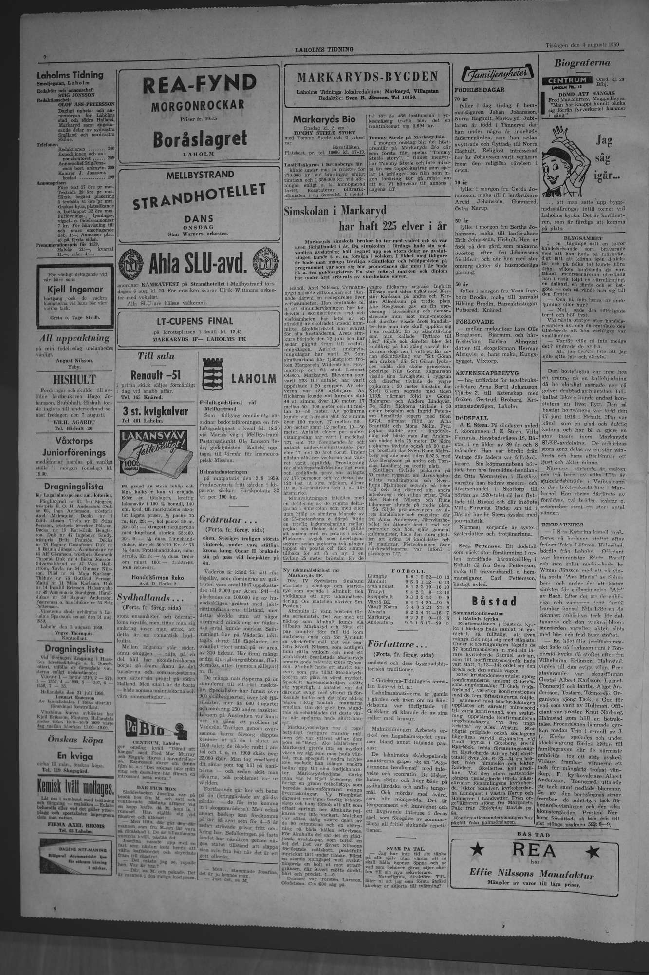 Laholms Tidning Tisdag 4 augusti 1959, sida 2