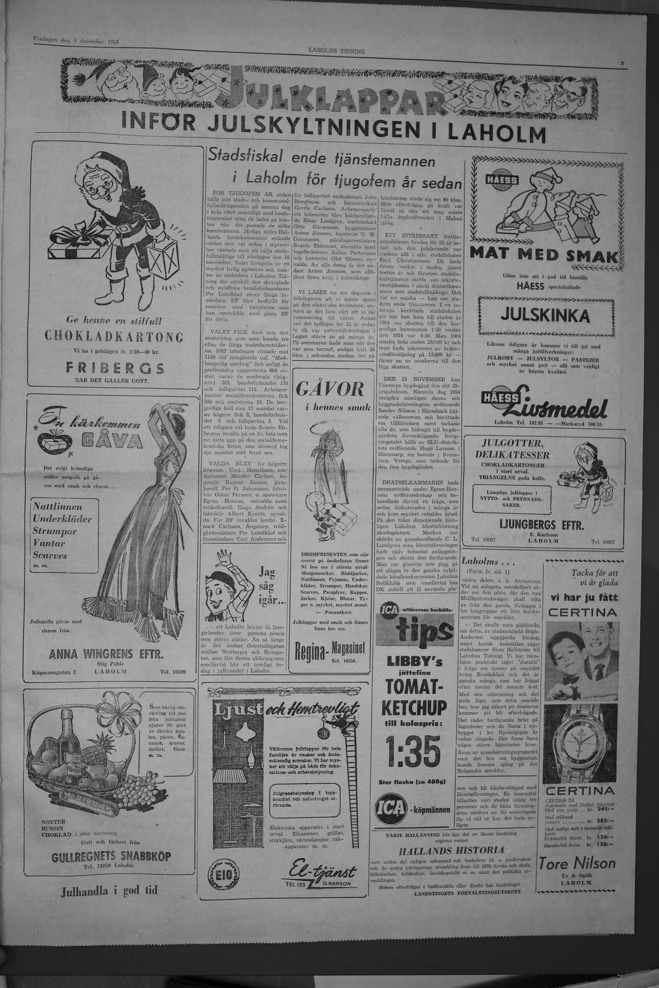 Laholms Tidning Fredag 4 december 1959, sida 3