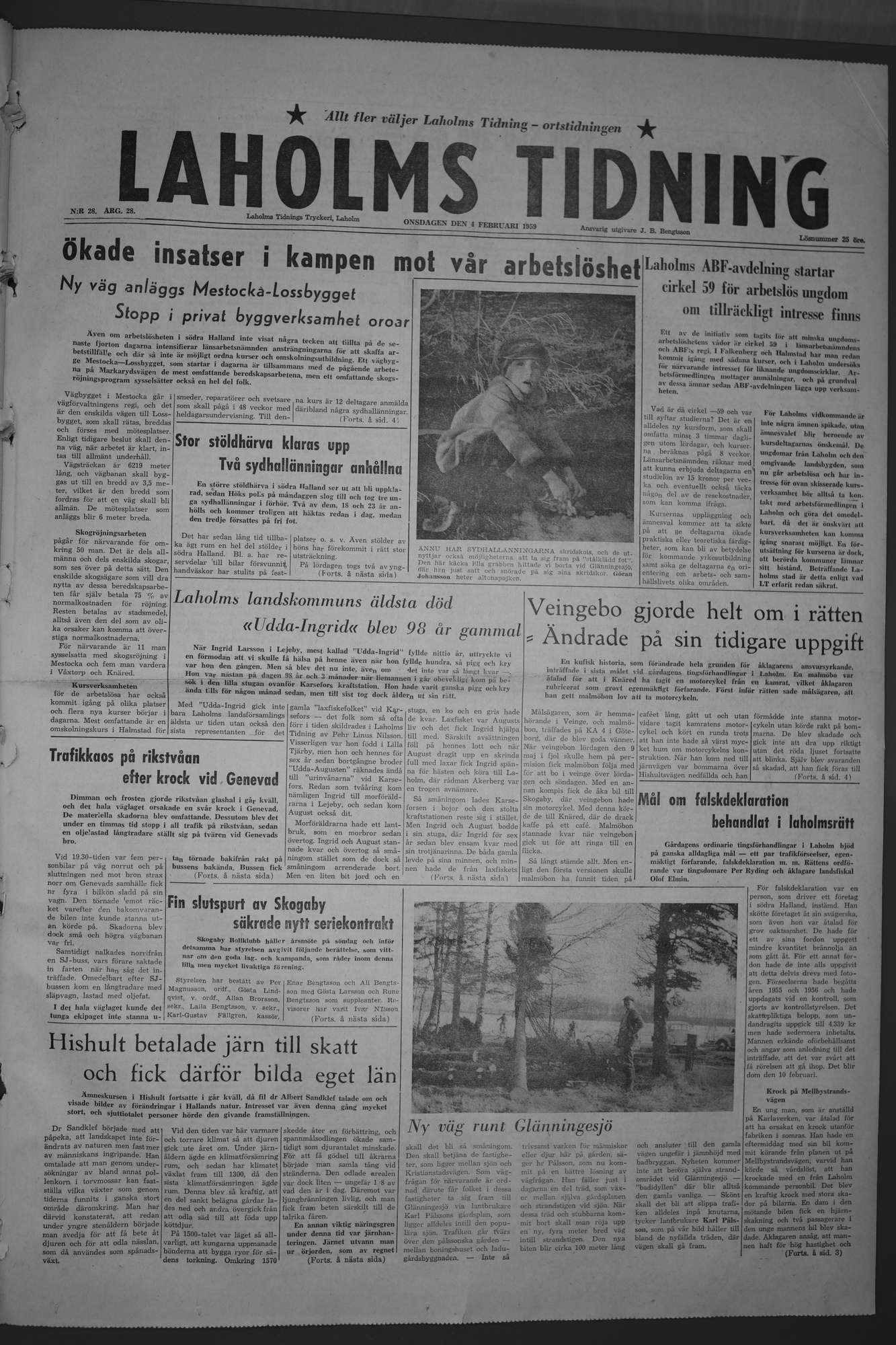 Laholms Tidning Onsdag 4 februari 1959, sida 1
