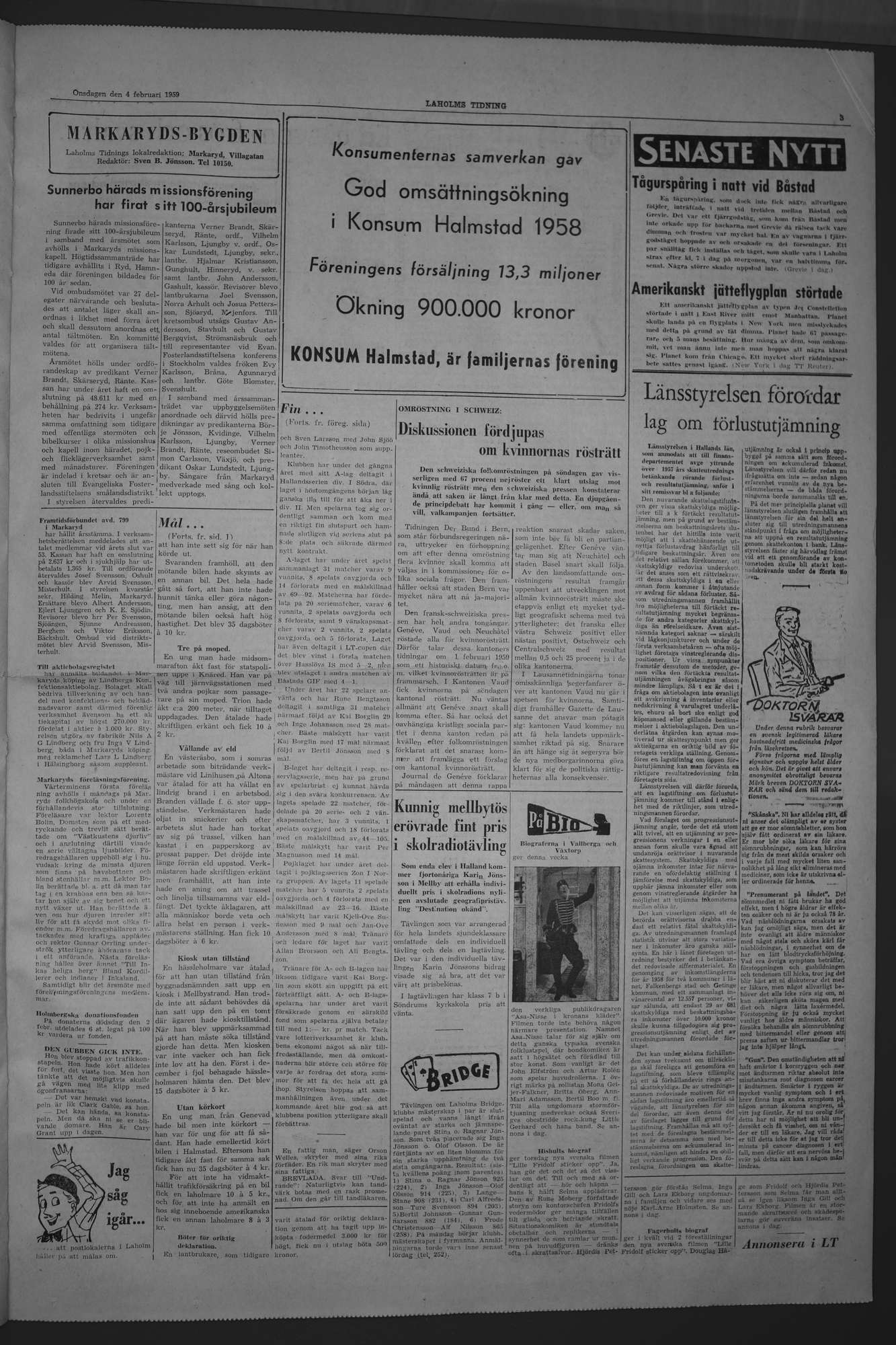 Laholms Tidning Onsdag 4 februari 1959, sida 3
