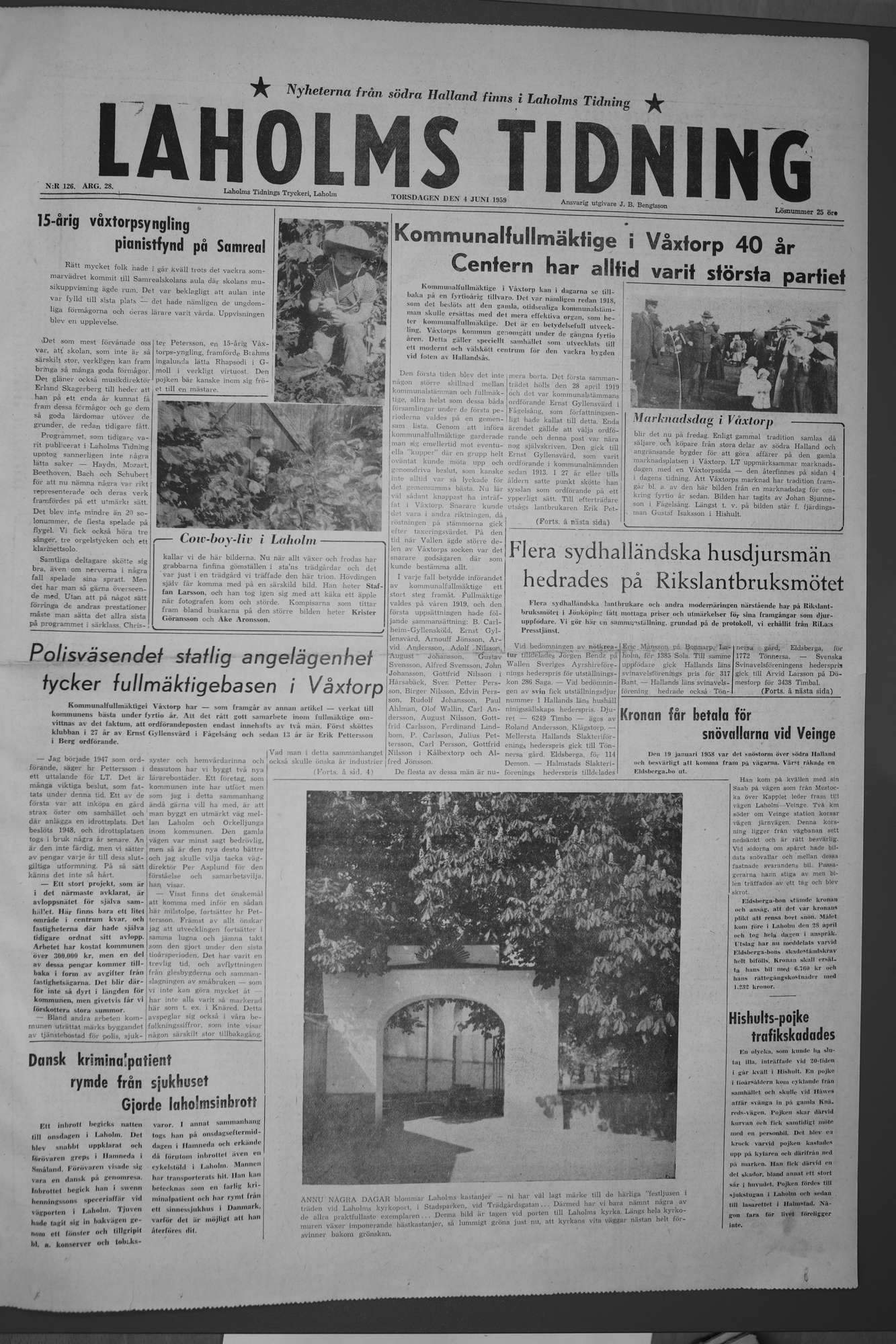 Laholms Tidning Torsdag 4 juni 1959, sida 1