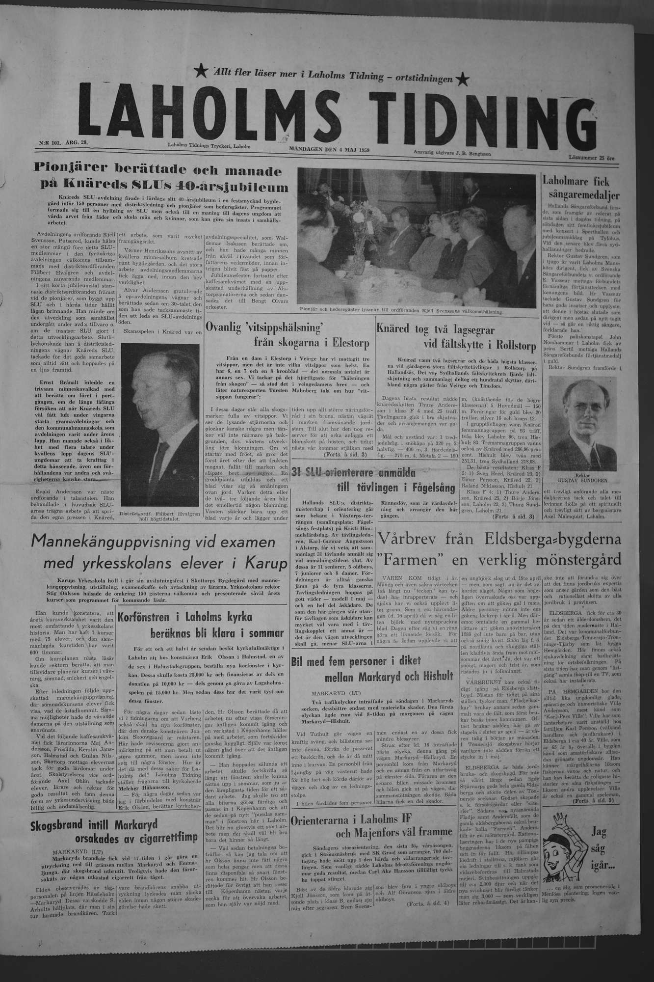 Laholms Tidning Måndag 4 maj 1959, sida 1