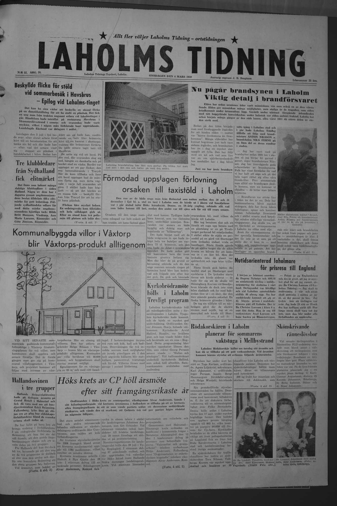 Laholms Tidning Onsdag 4 mars 1959, sida 1