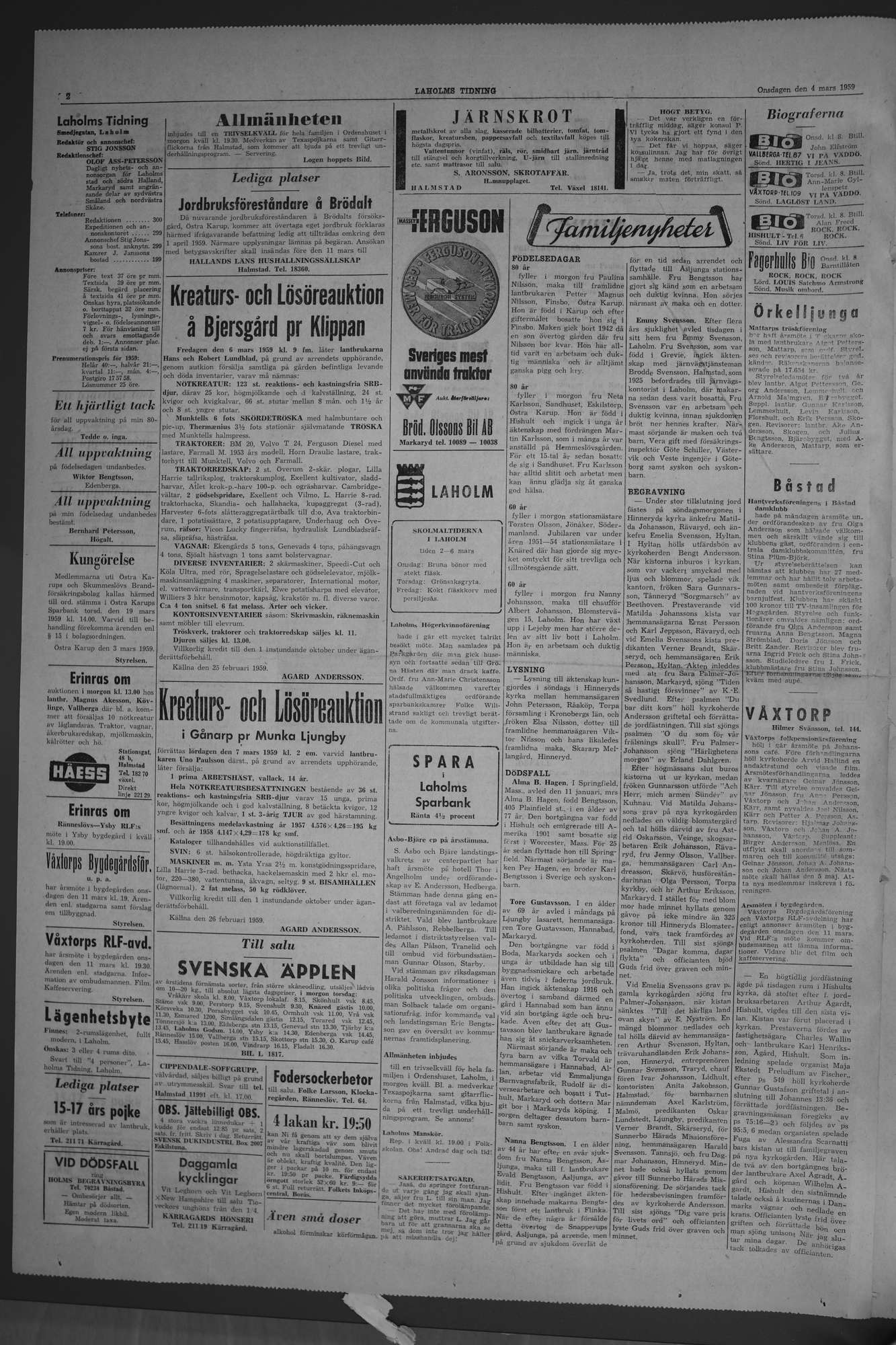 Laholms Tidning Onsdag 4 mars 1959, sida 2