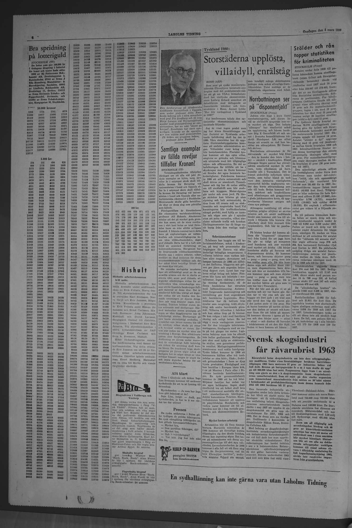 Laholms Tidning Onsdag 4 mars 1959, sida 4