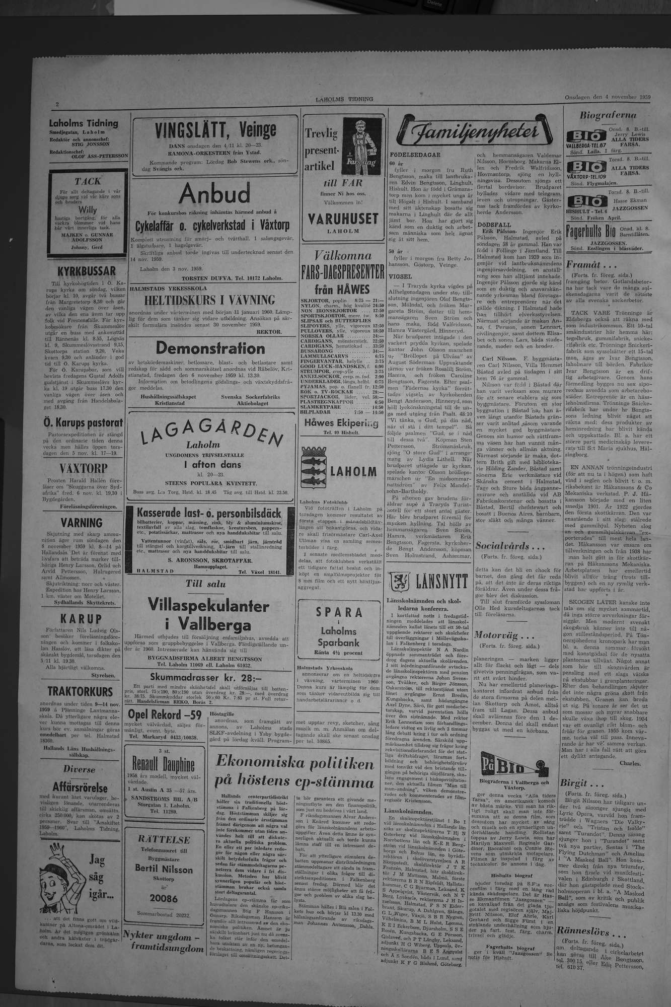 Laholms Tidning Onsdag 4 november 1959, sida 3