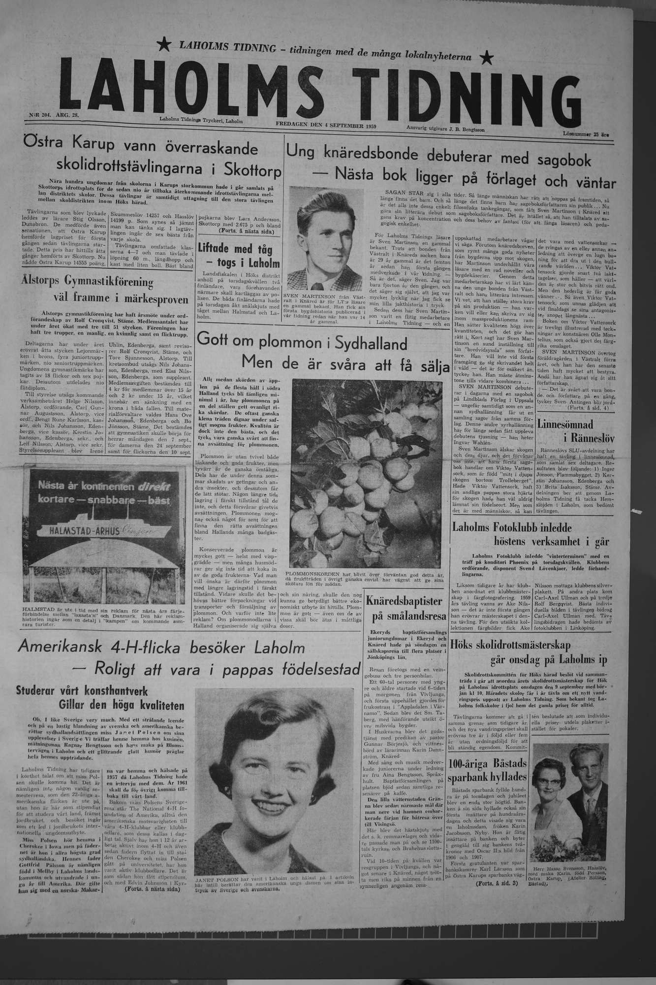 Laholms Tidning Fredag 4 september 1959, sida 1