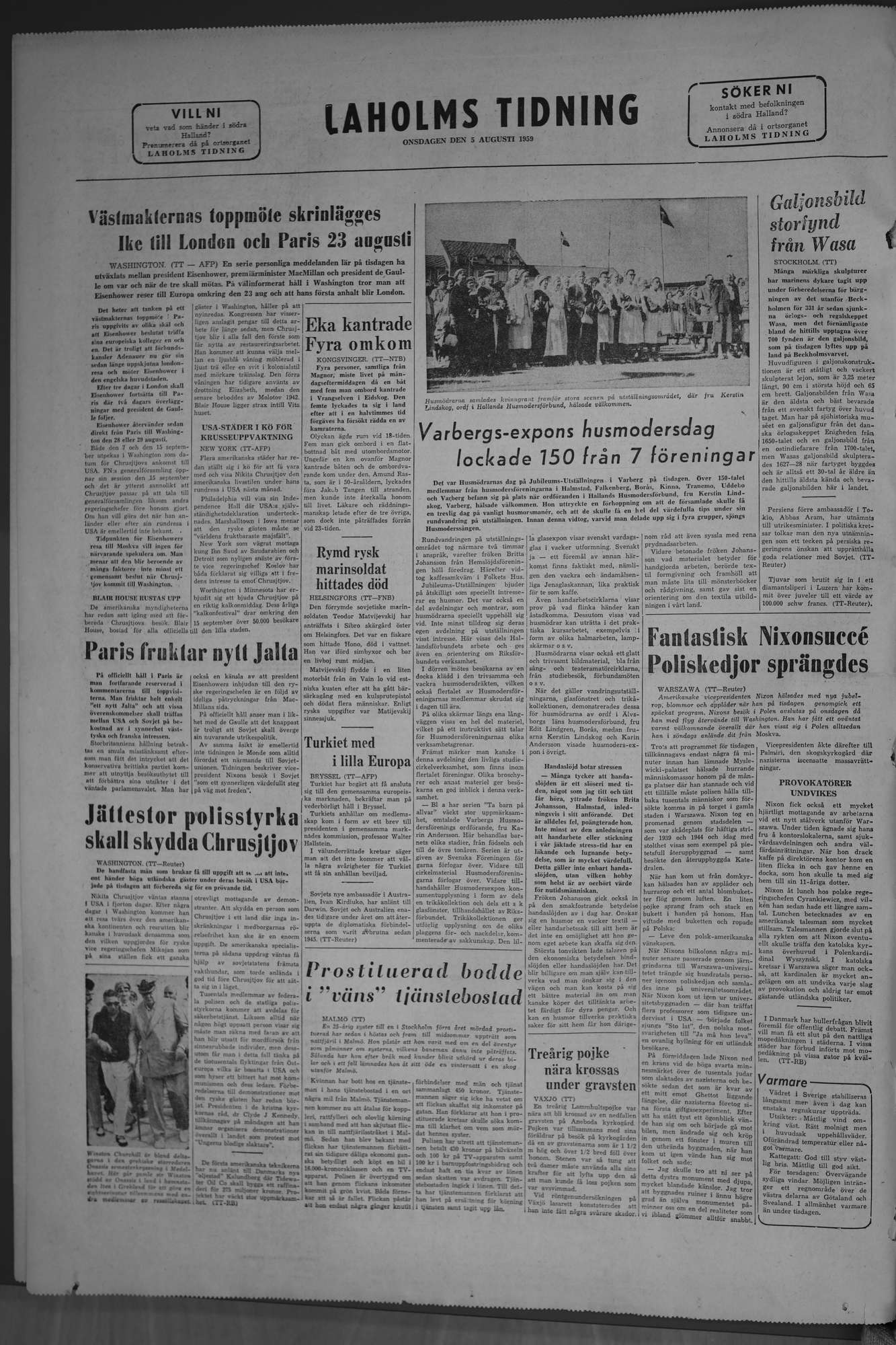 Laholms Tidning Onsdag 5 augusti 1959, sida 8