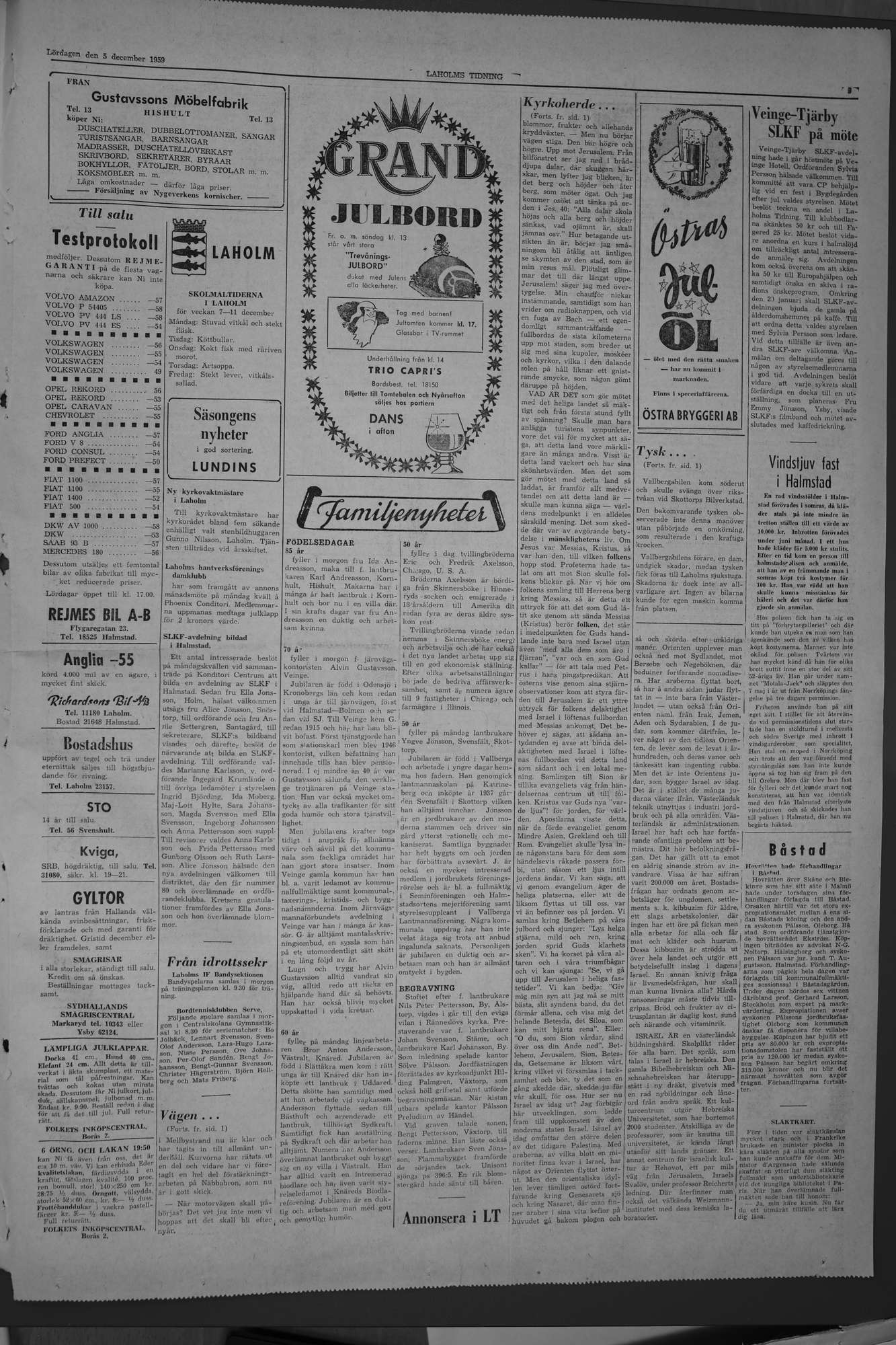 Laholms Tidning Lördag 5 december 1959, sida 5