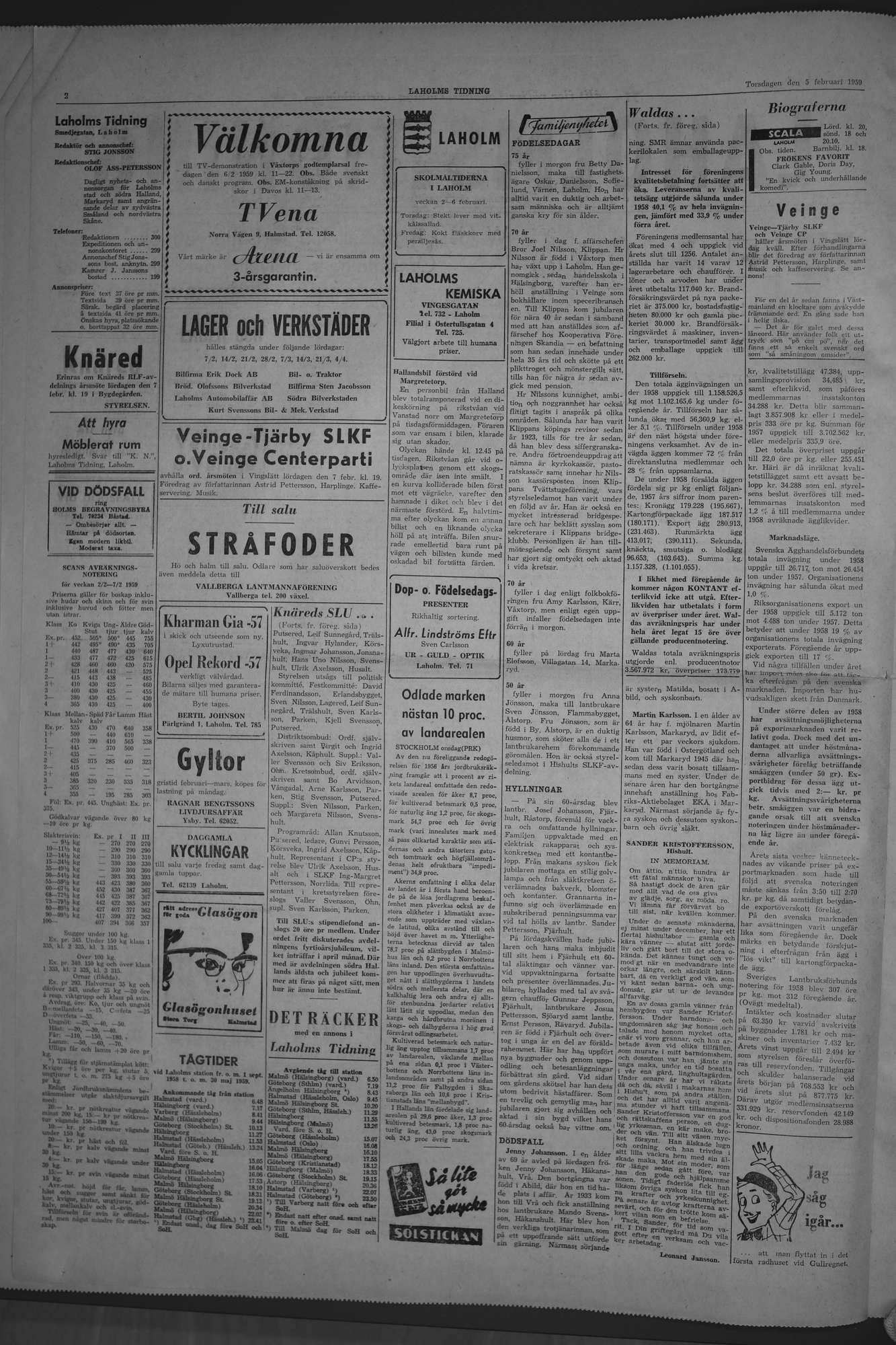 Laholms Tidning Torsdag 5 februari 1959, sida 2