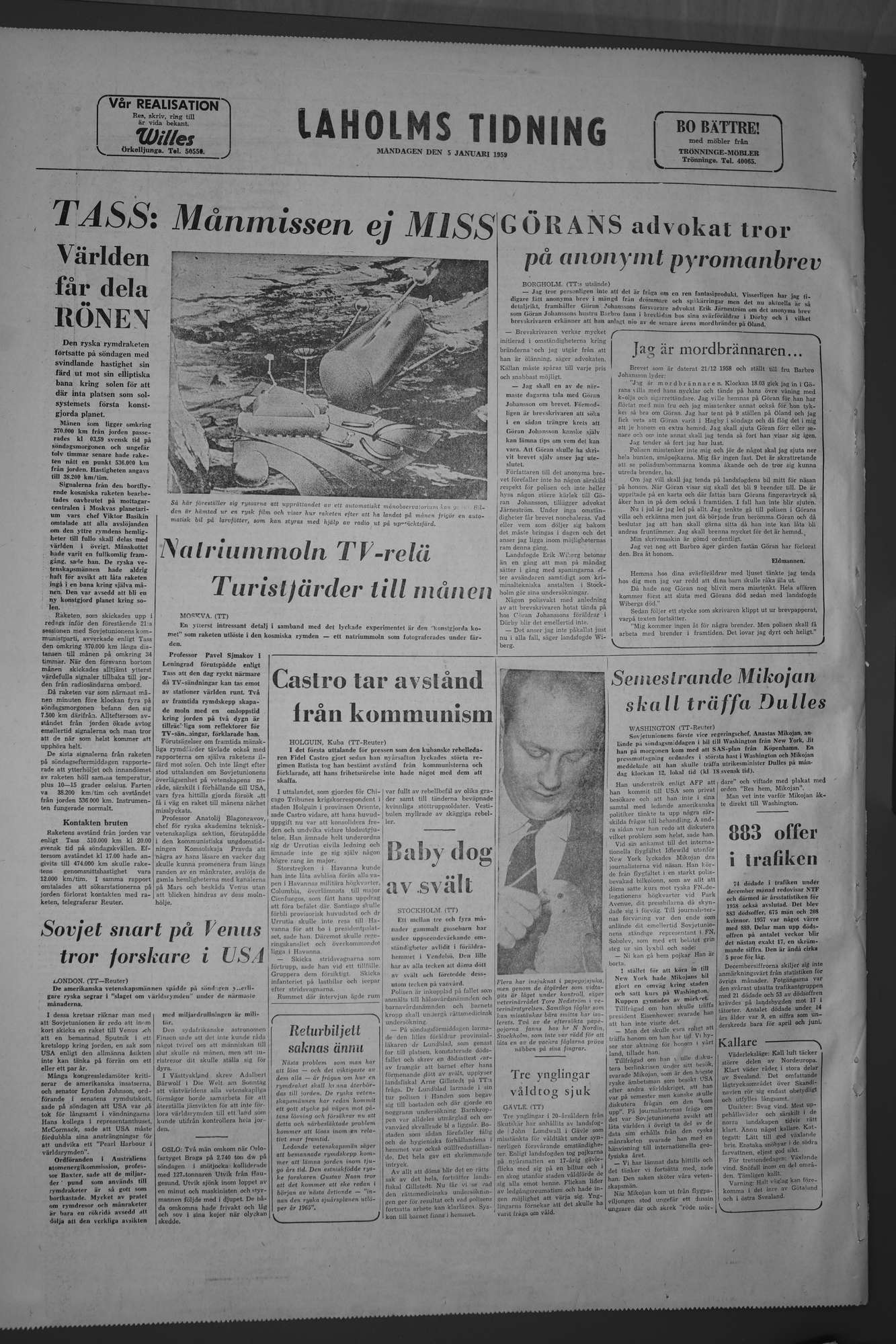 Laholms Tidning Måndag 5 januari 1959, sida 8