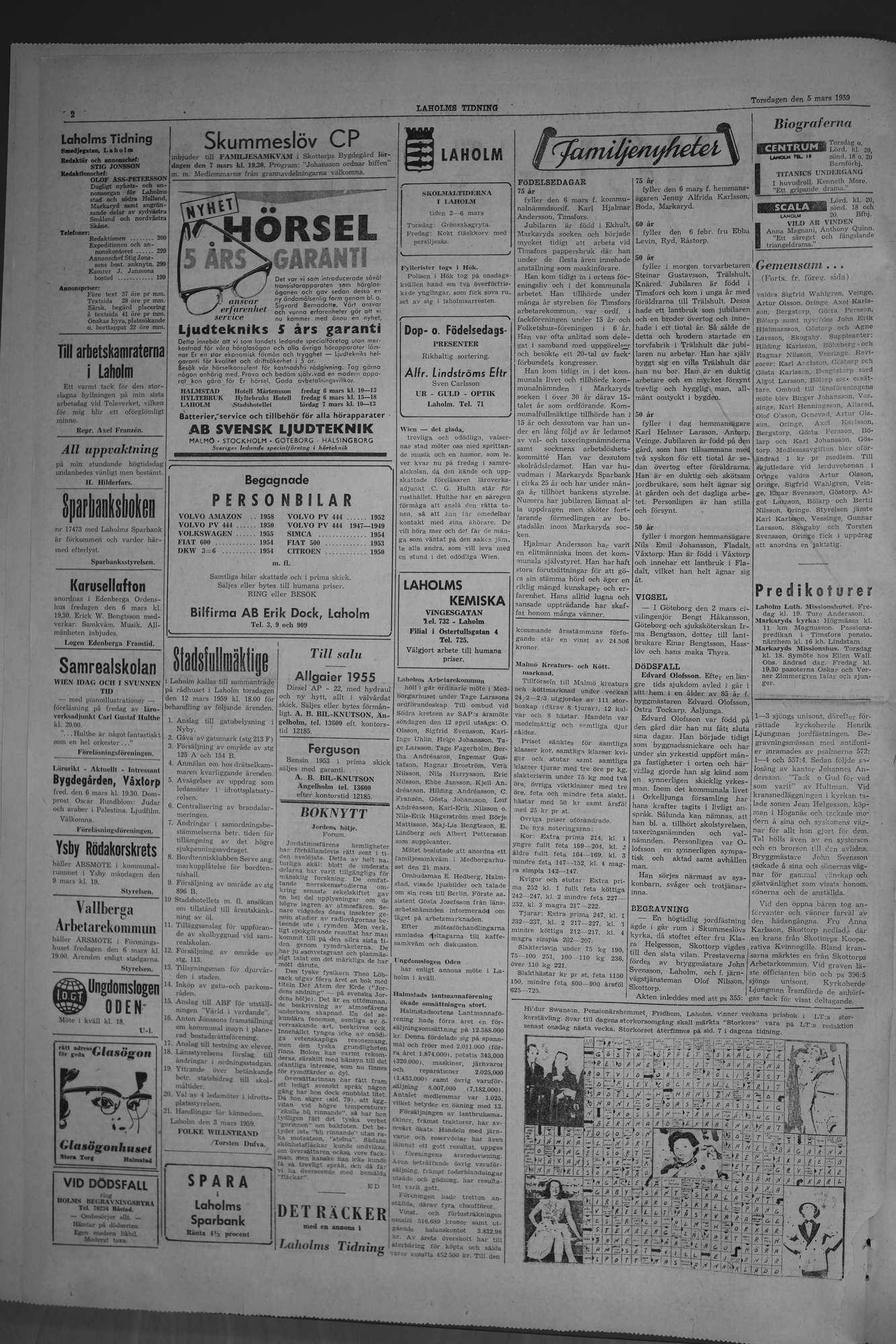 Laholms Tidning Torsdag 5 mars 1959, sida 2