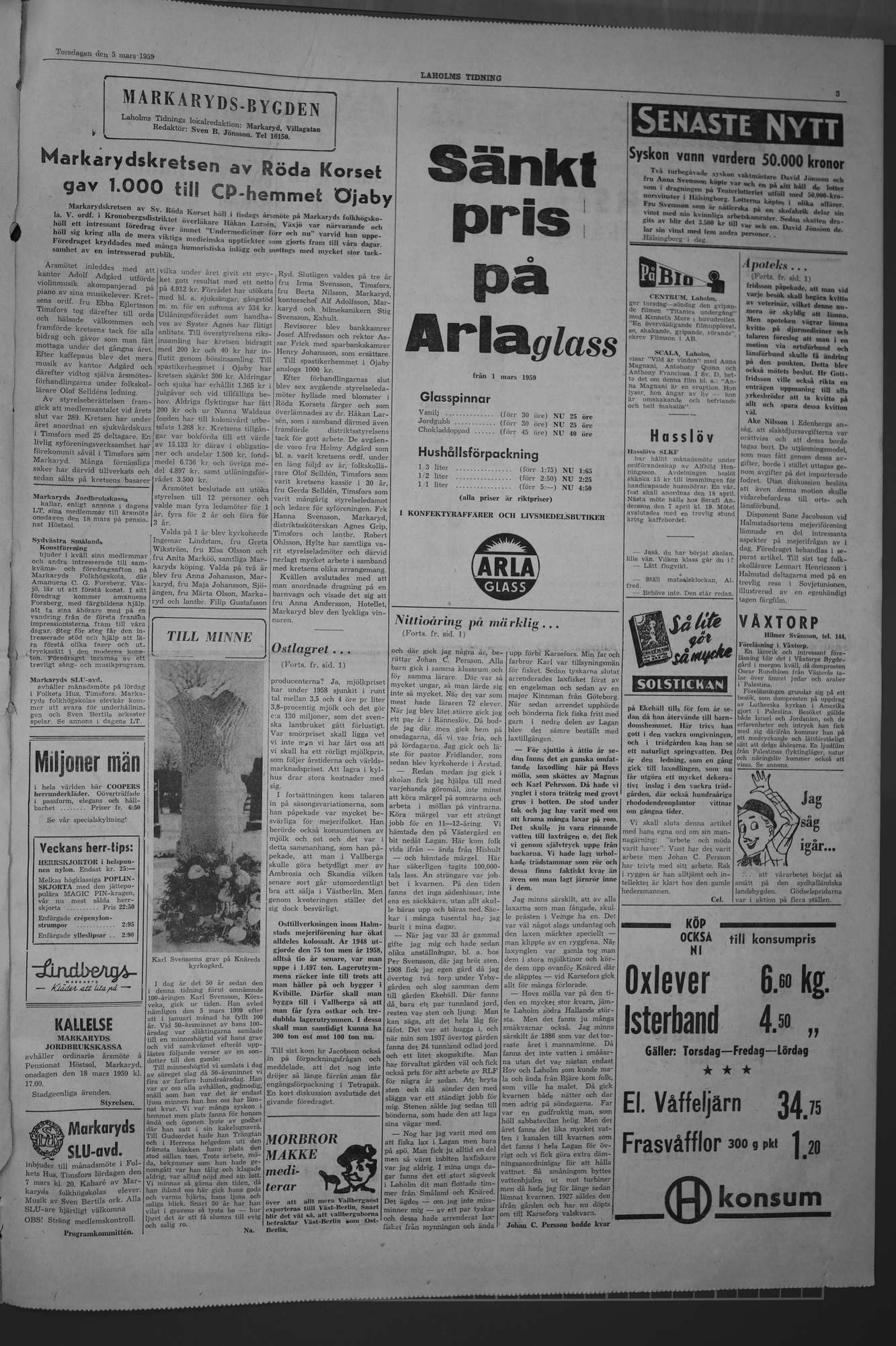 Laholms Tidning Torsdag 5 mars 1959, sida 3