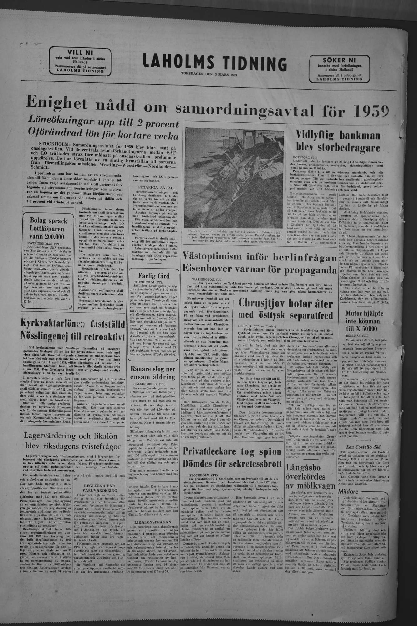 Laholms Tidning Torsdag 5 mars 1959, sida 8