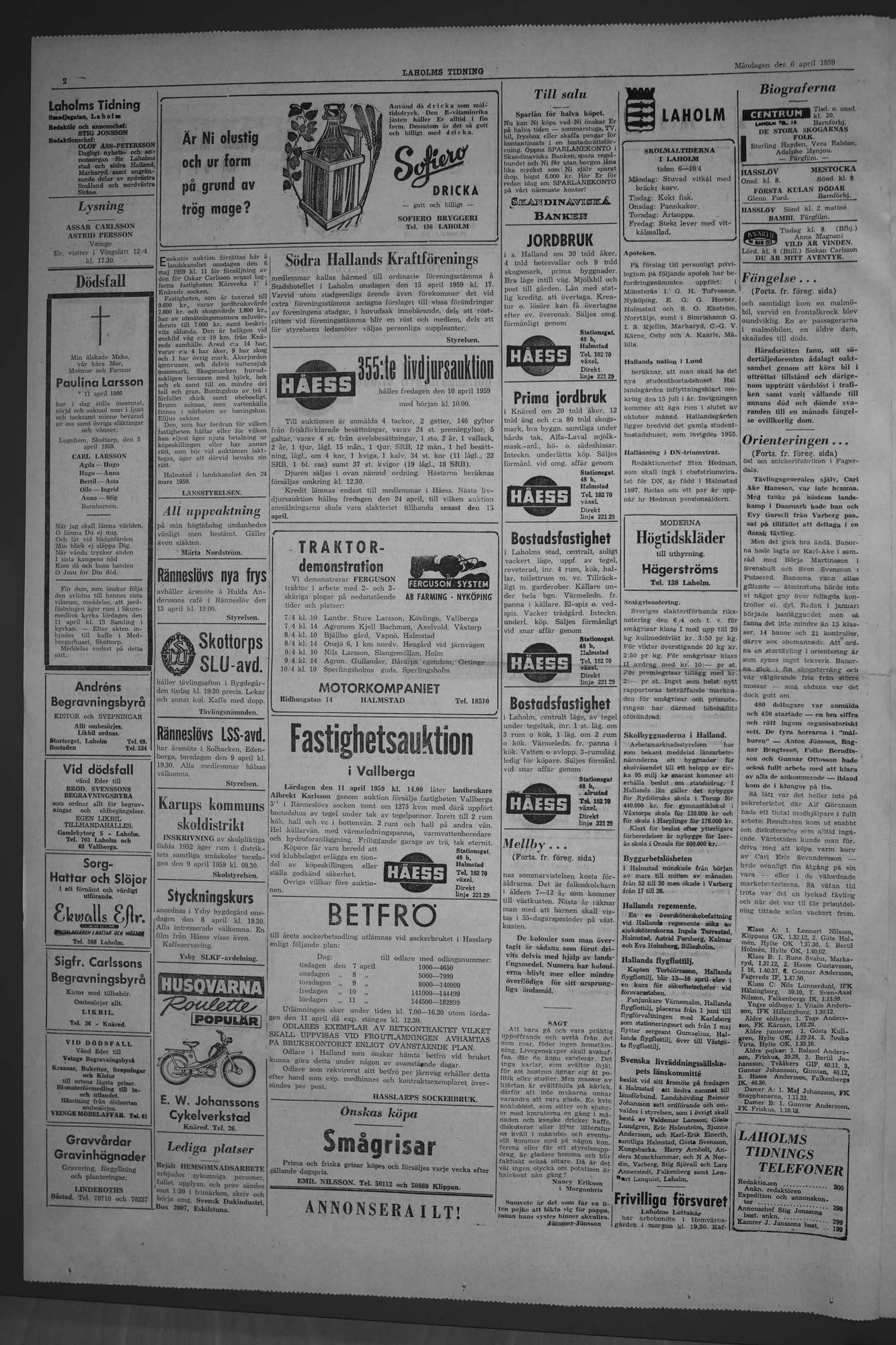 Laholms Tidning Måndag 6 april 1959, sida 2