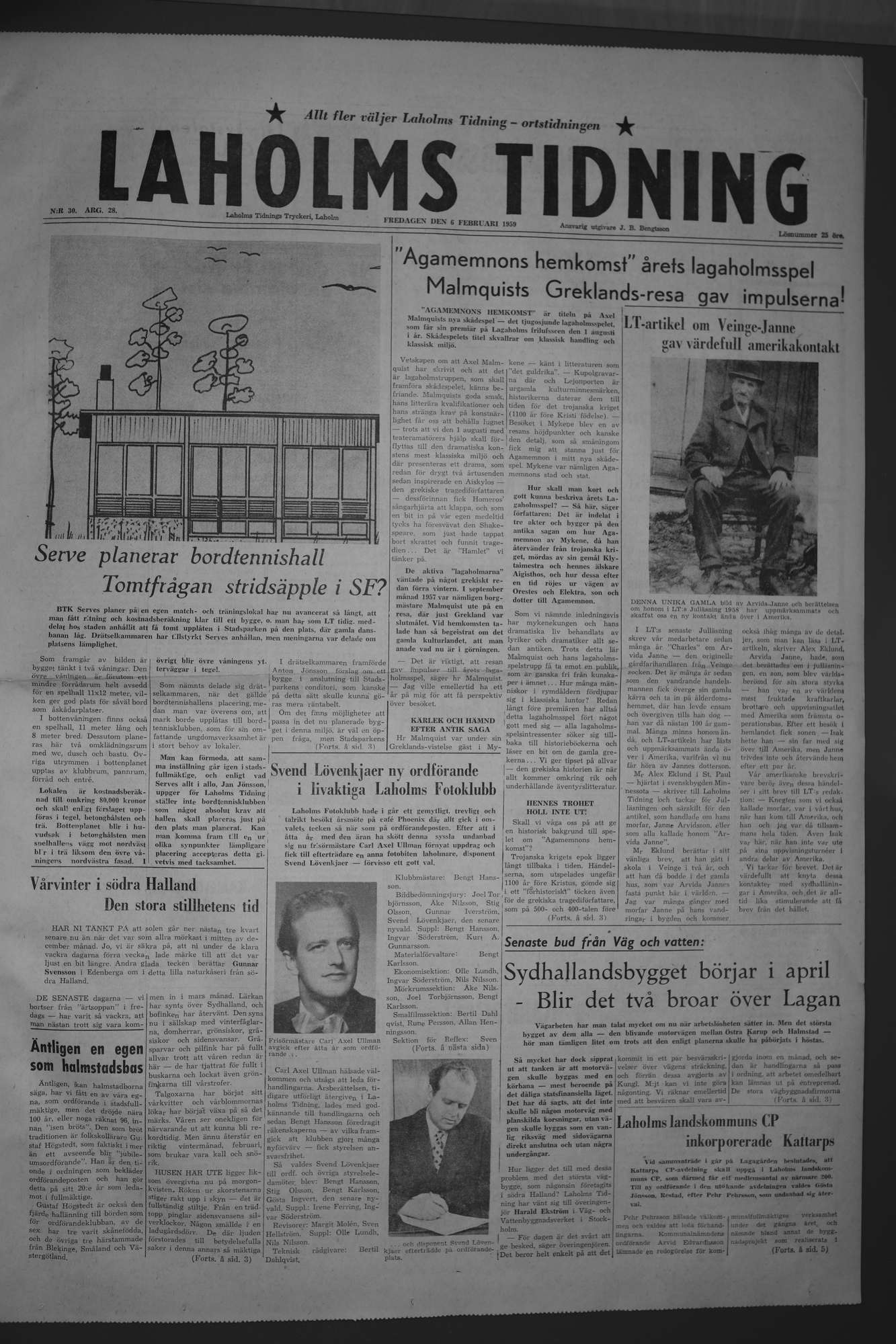 Laholms Tidning Fredag 6 februari 1959, sida 1