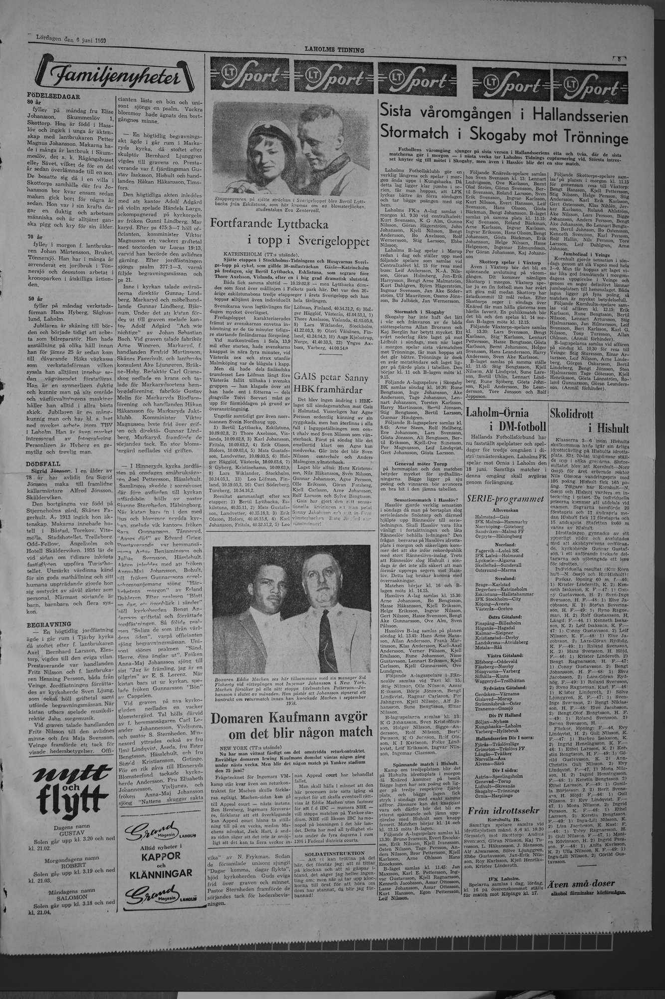 Laholms Tidning Lördag 6 juni 1959, sida 5
