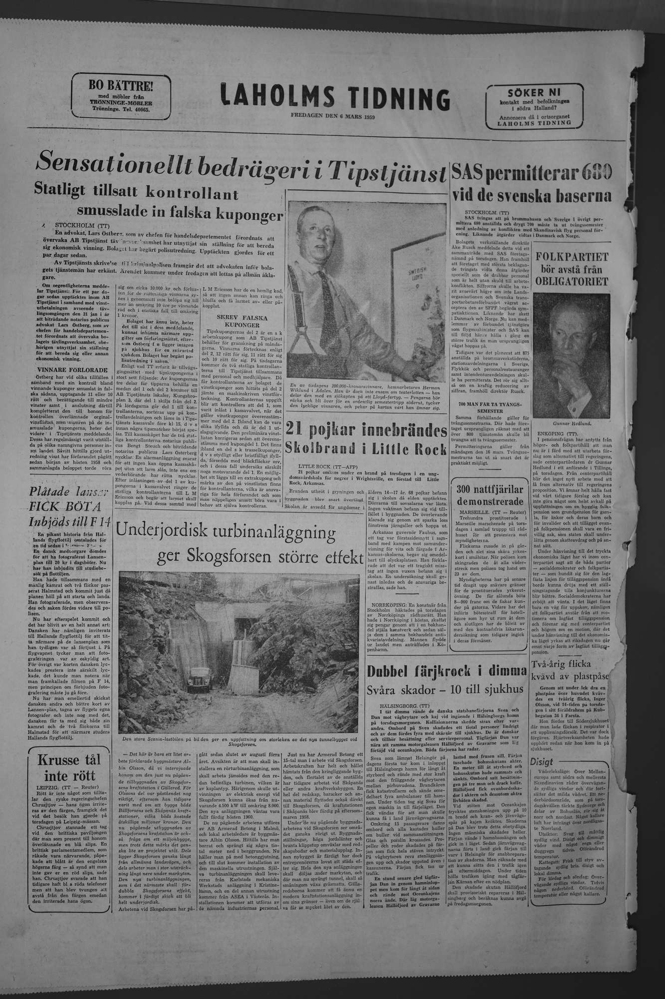Laholms Tidning Fredag 6 mars 1959, sida 8