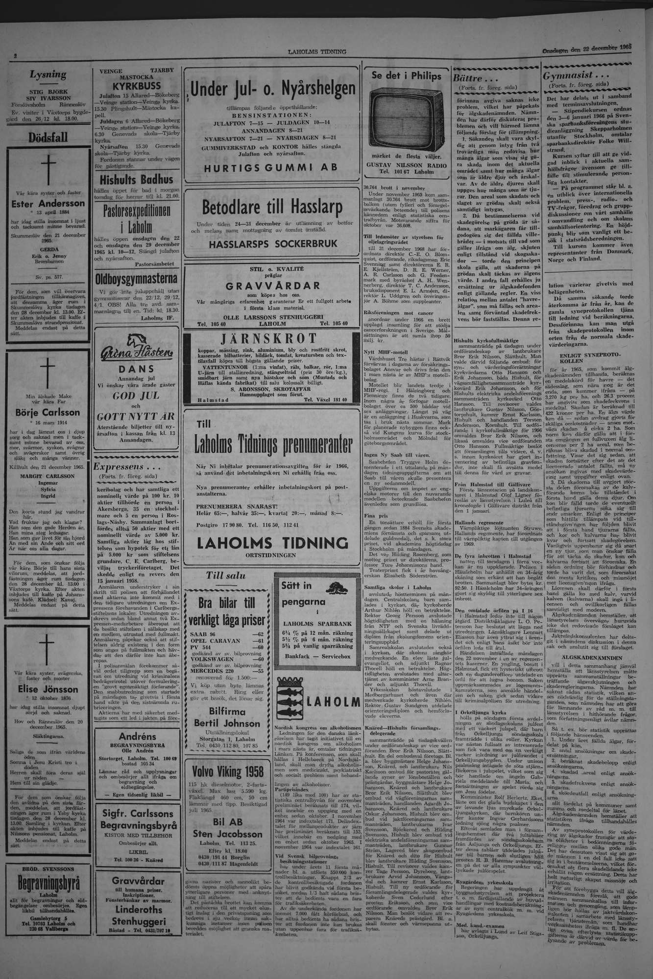 Laholms Tidning Onsdag 22 december 1965, sida 2