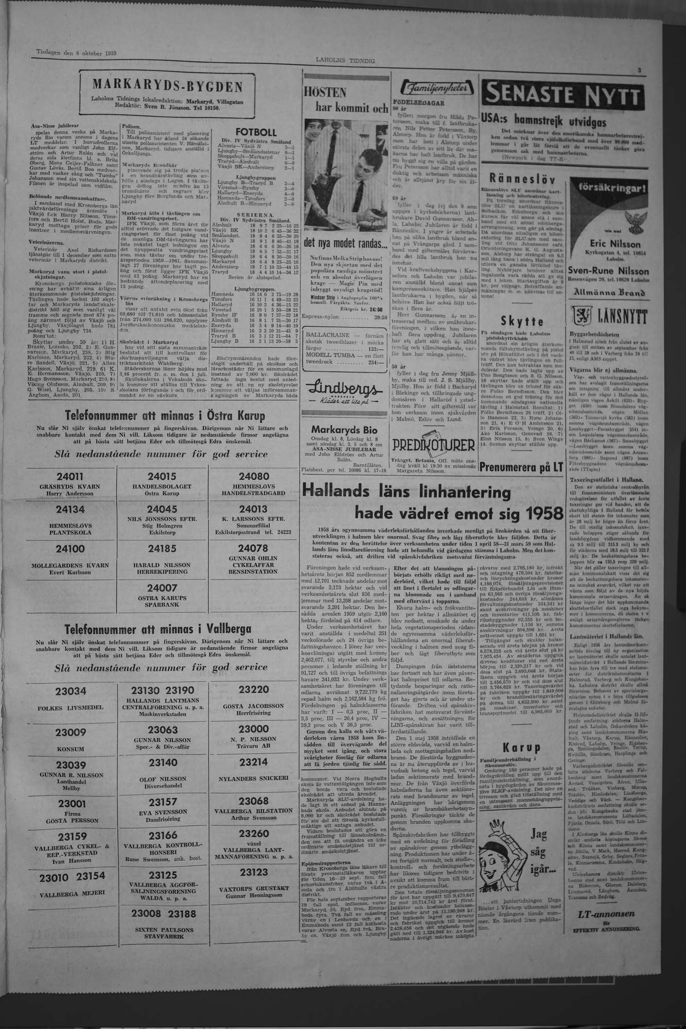 Laholms Tidning Tisdag 6 oktober 1959, sida 3