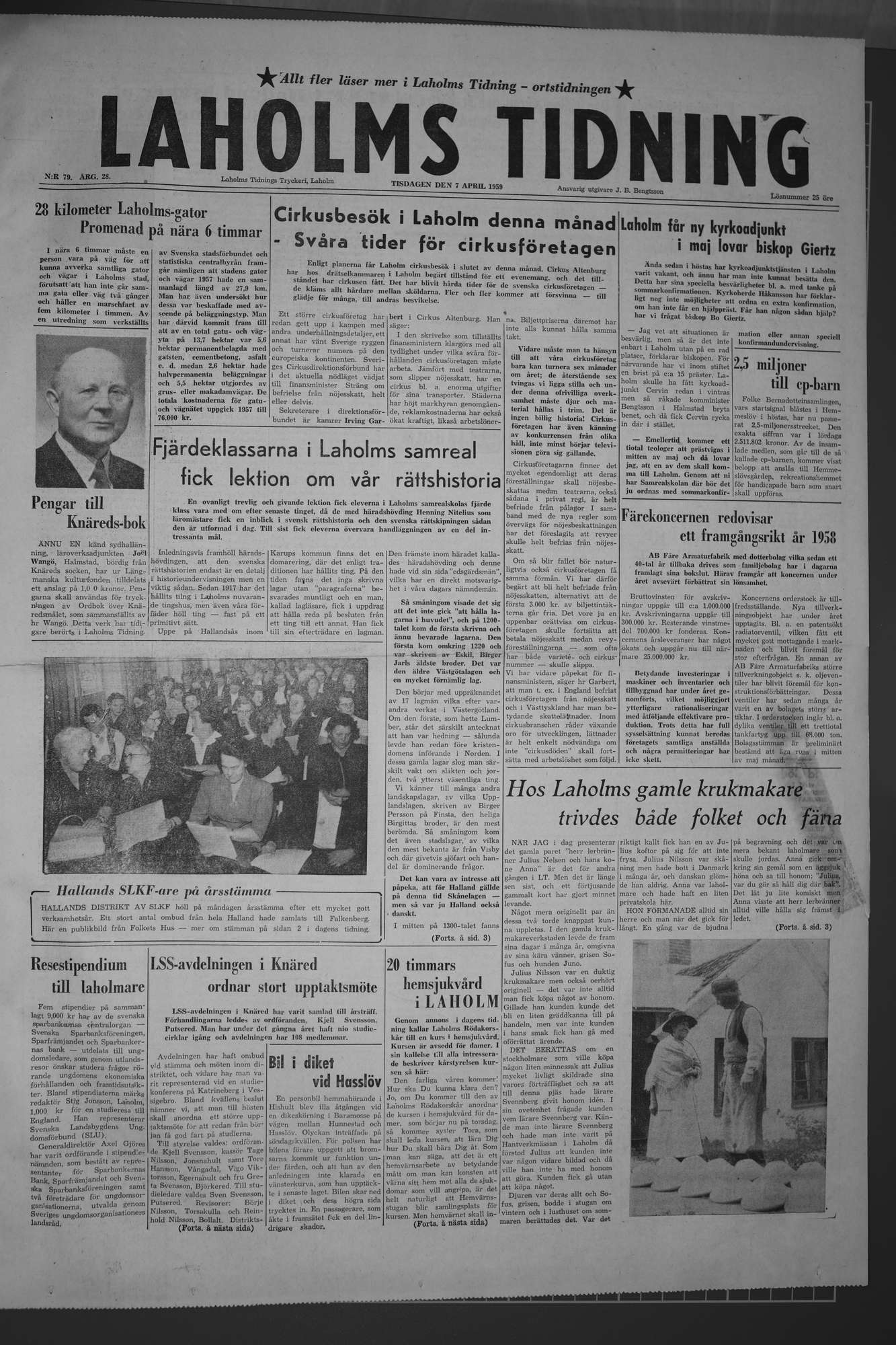 Laholms Tidning Tisdag 7 april 1959, sida 1