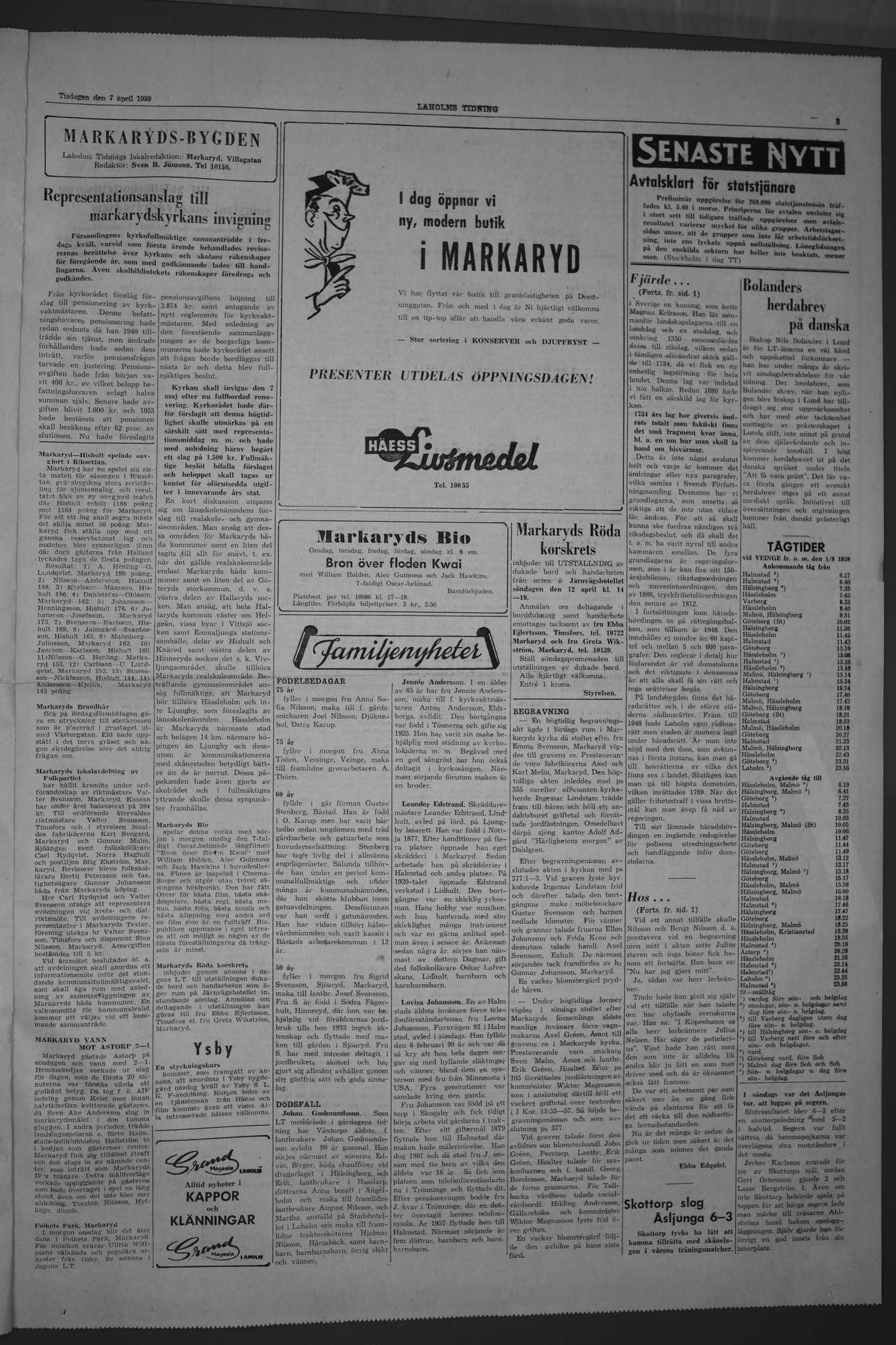 Laholms Tidning Tisdag 7 april 1959, sida 3