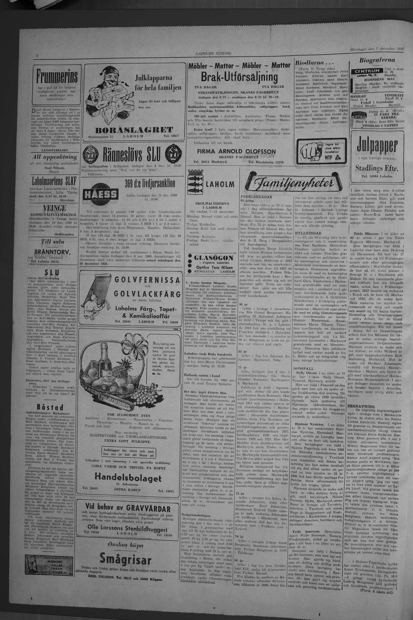 Laholms Tidning Måndag 7 december 1959, sida 2