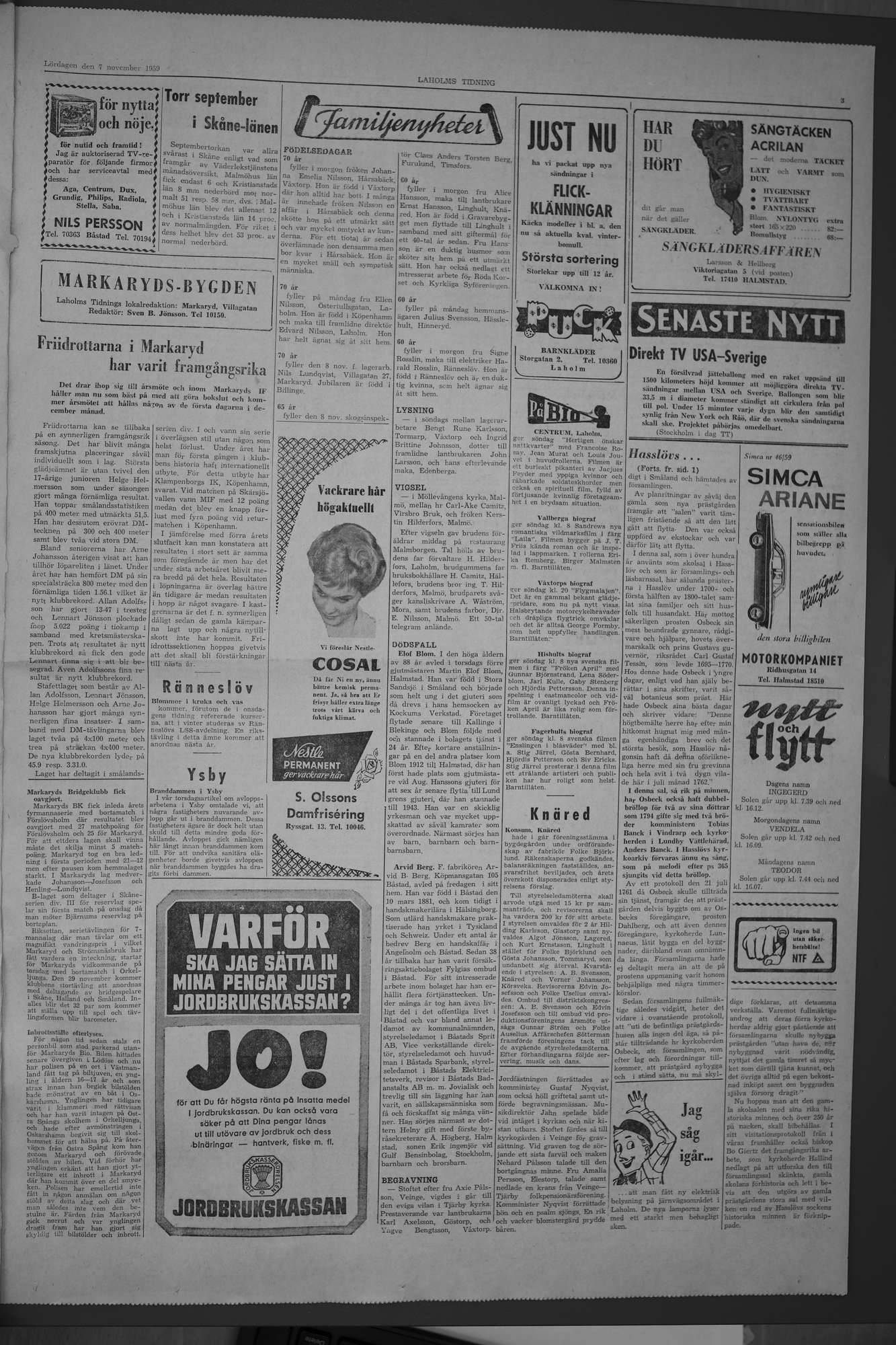 Laholms Tidning Lördag 7 november 1959, sida 3
