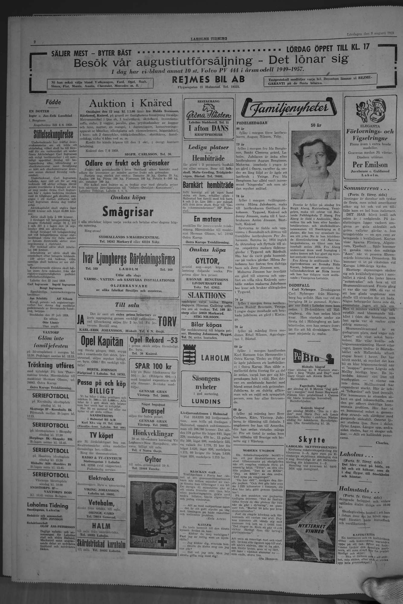 Laholms Tidning Lördag 8 augusti 1959, sida 2