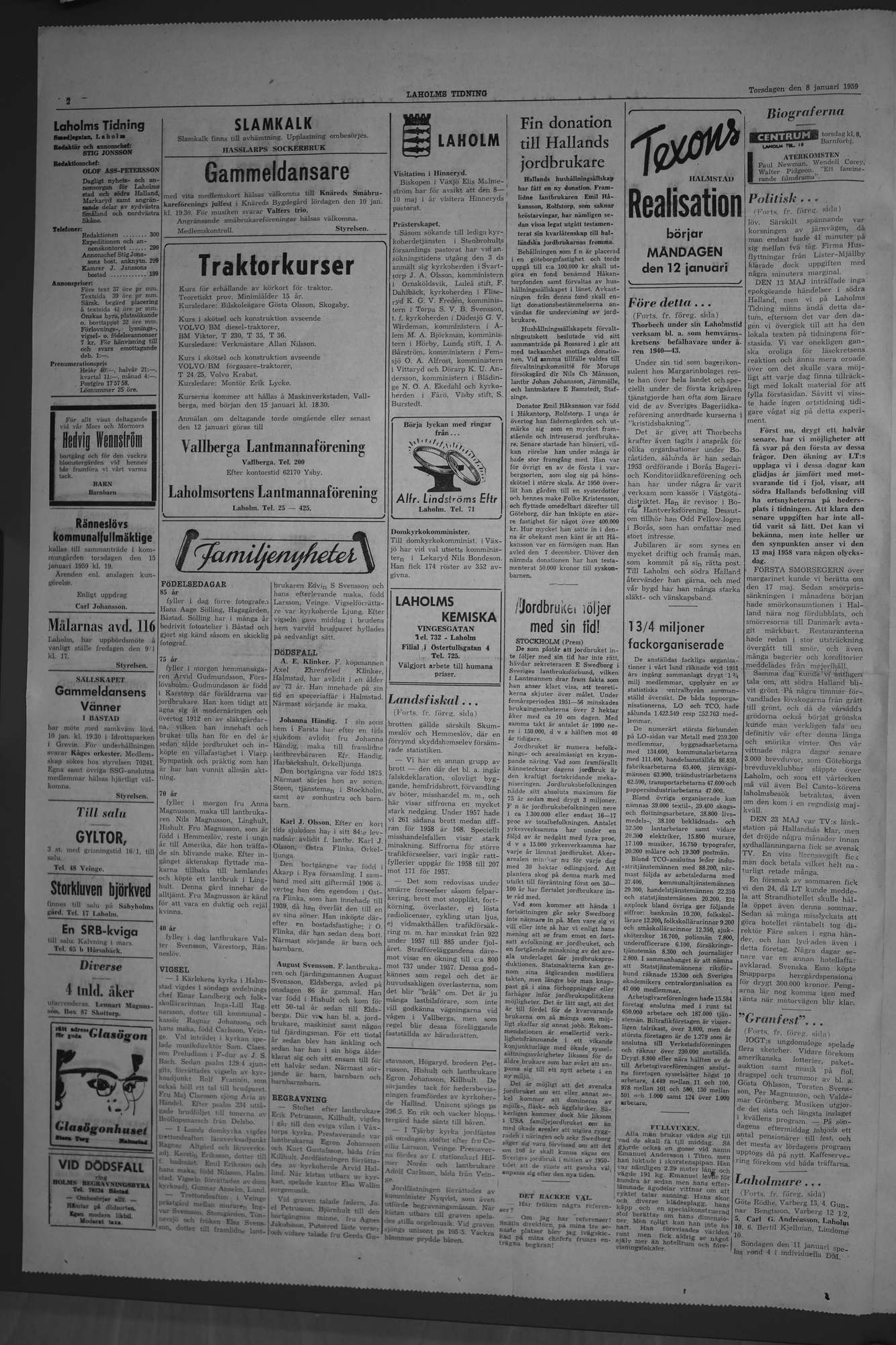 Laholms Tidning Torsdag 8 januari 1959, sida 2