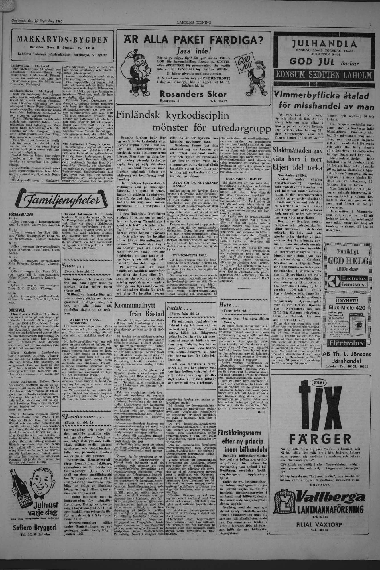 Laholms Tidning Onsdag 22 december 1965, sida 3