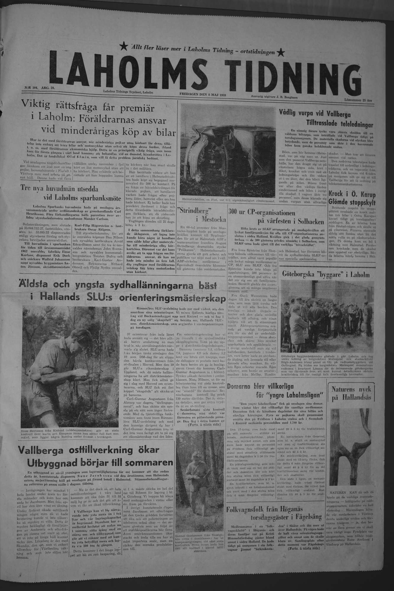Laholms Tidning Fredag 8 maj 1959, sida 1