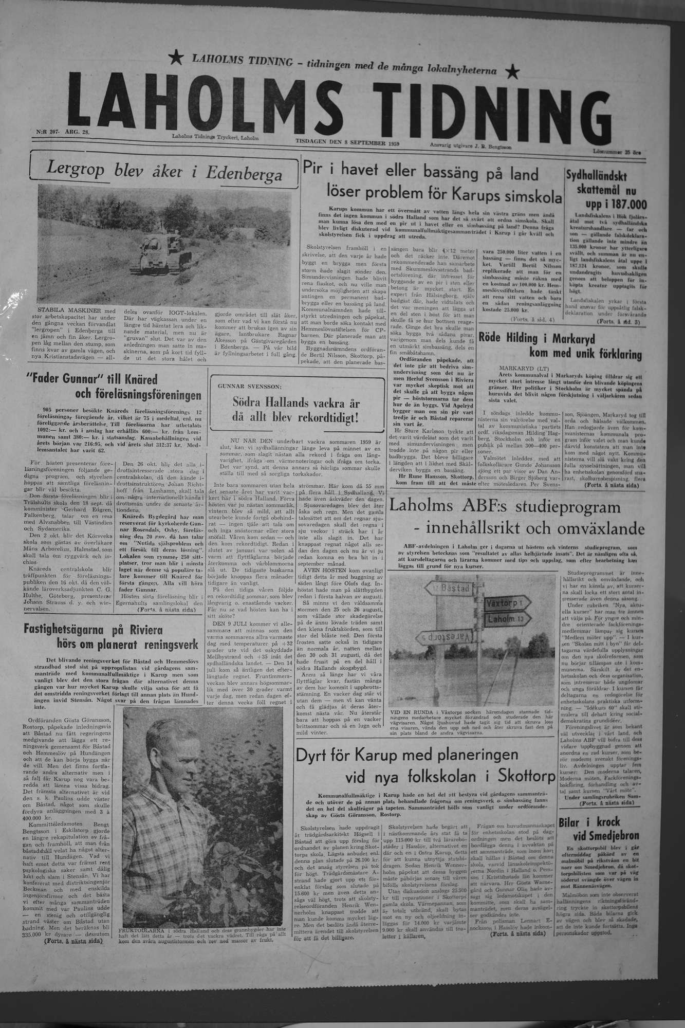 Laholms Tidning Tisdag 8 september 1959, sida 1
