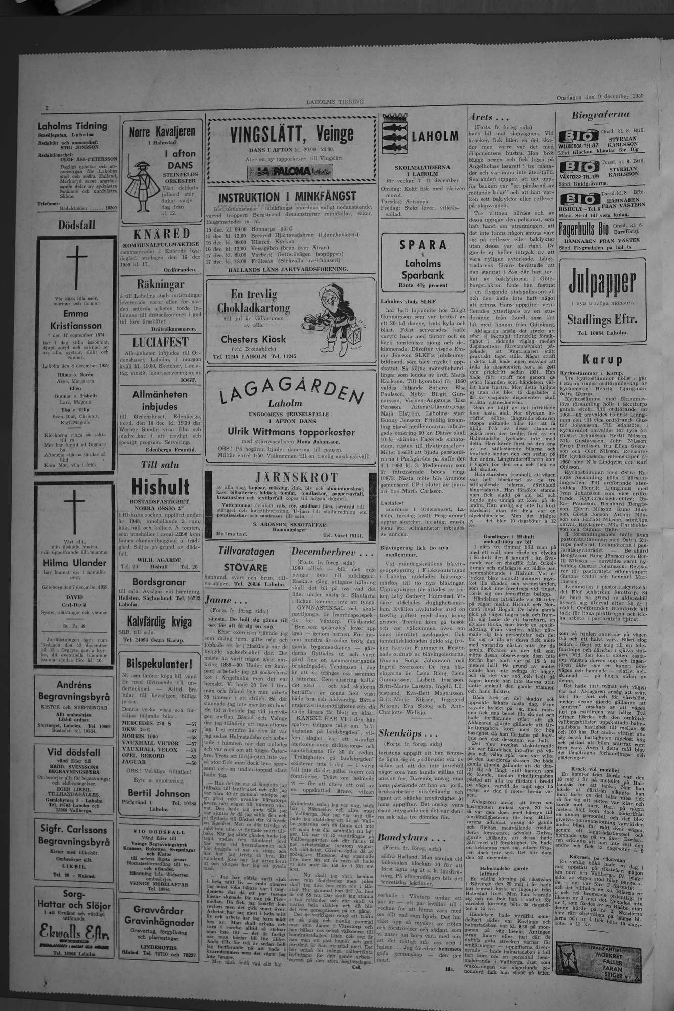 Laholms Tidning Onsdag 9 december 1959, sida 2
