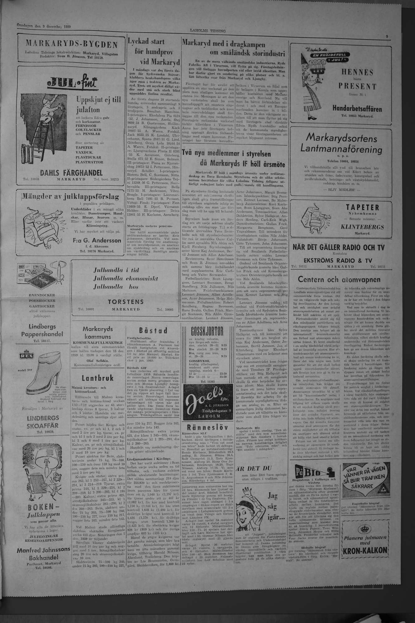 Laholms Tidning Onsdag 9 december 1959, sida 3