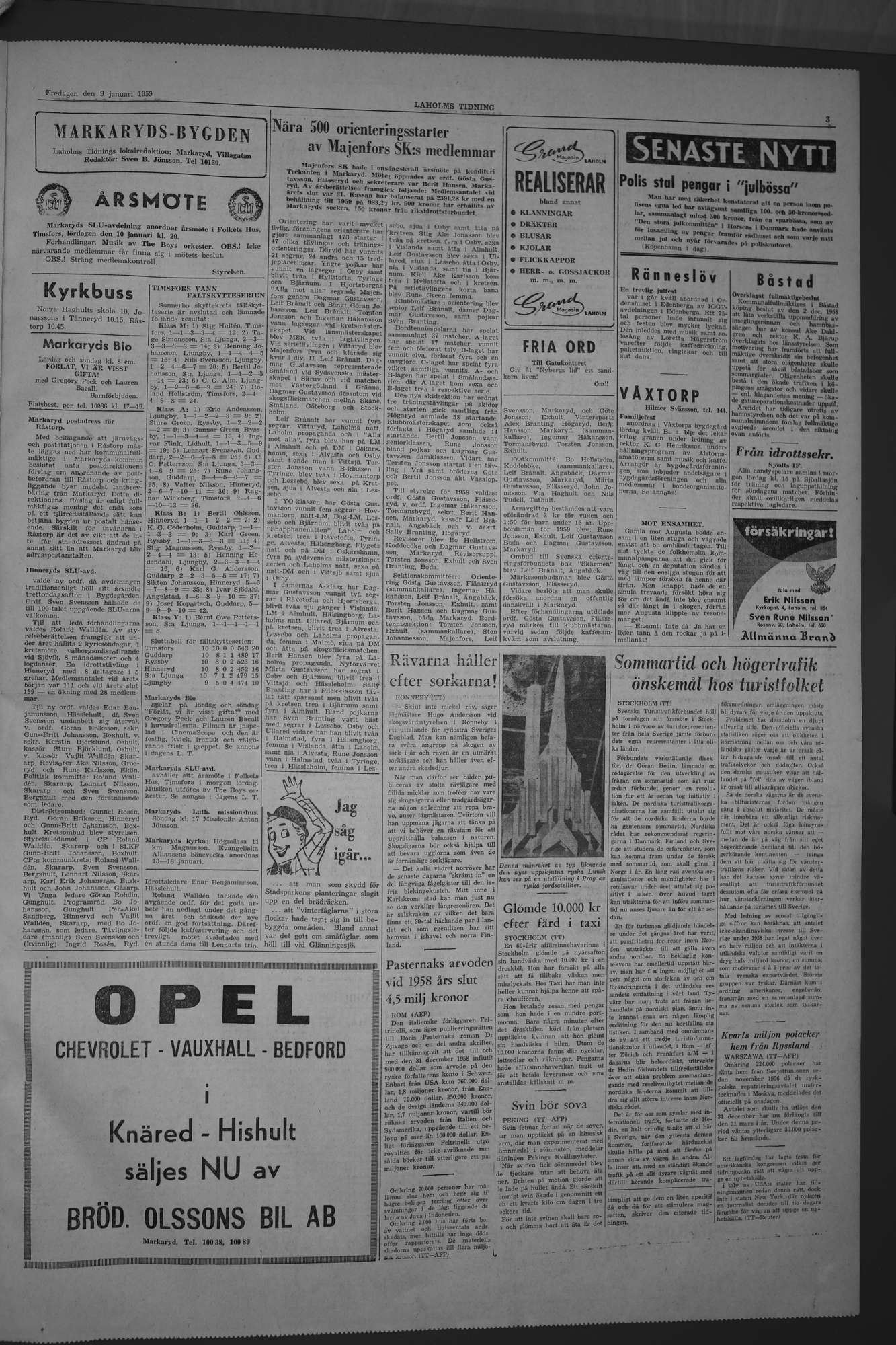 Laholms Tidning Fredag 9 januari 1959, sida 3