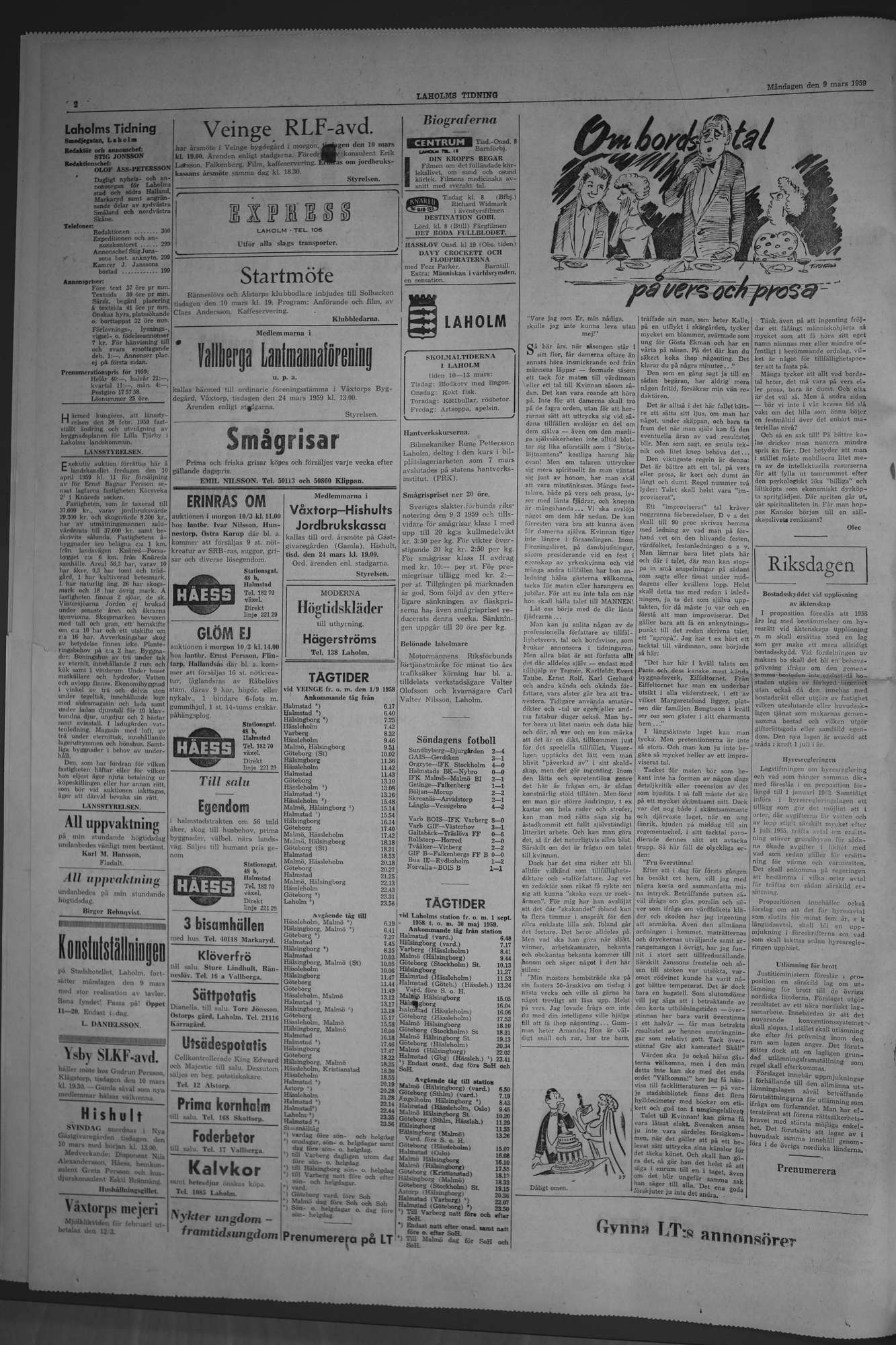 Laholms Tidning Måndag 9 mars 1959, sida 2