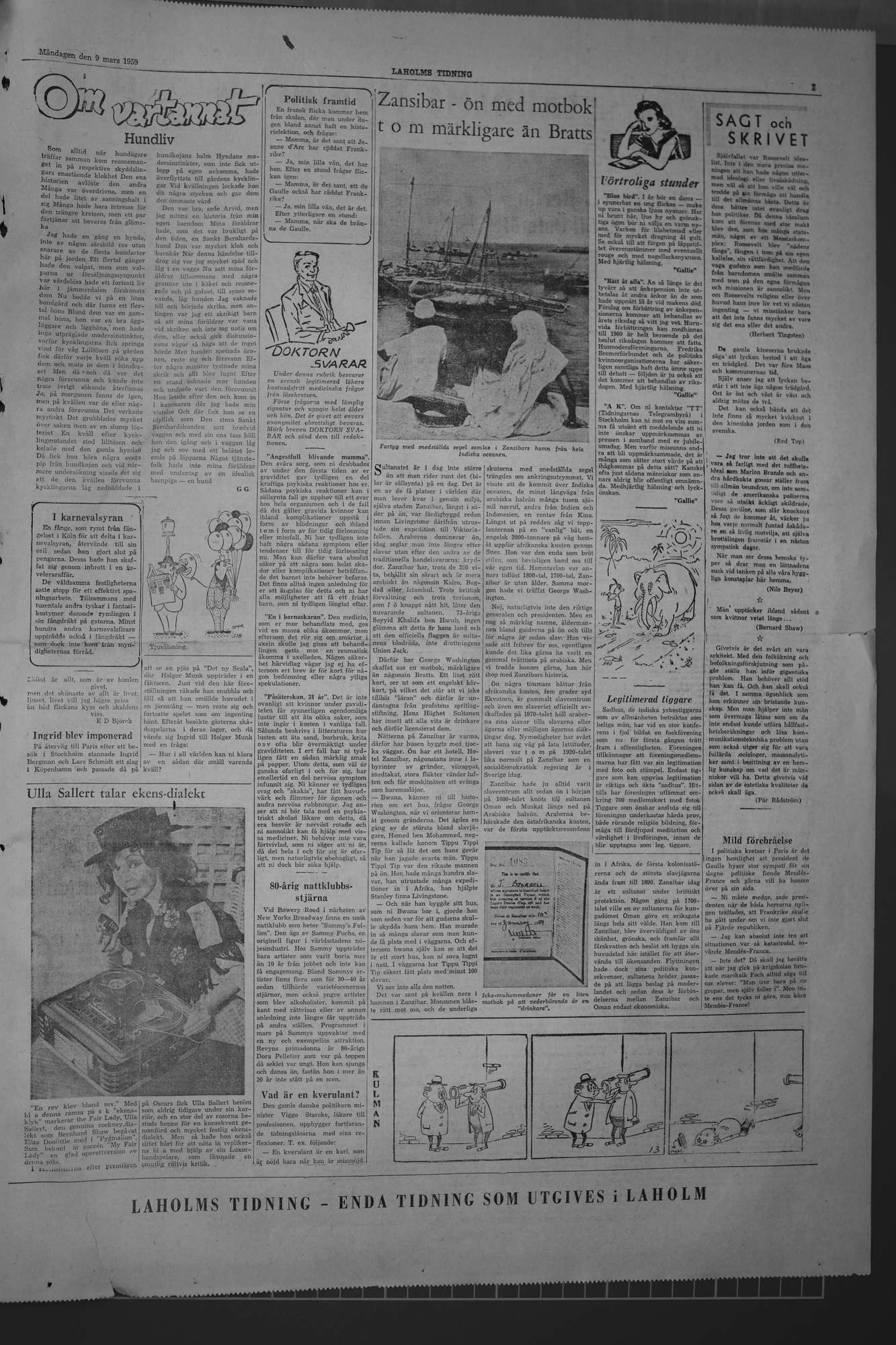 Laholms Tidning Måndag 9 mars 1959, sida 7