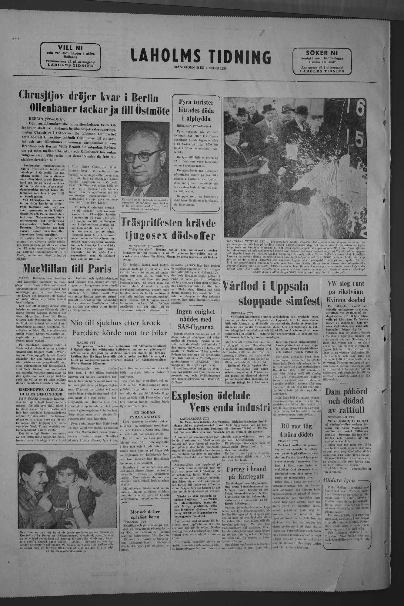 Laholms Tidning Måndag 9 mars 1959, sida 8