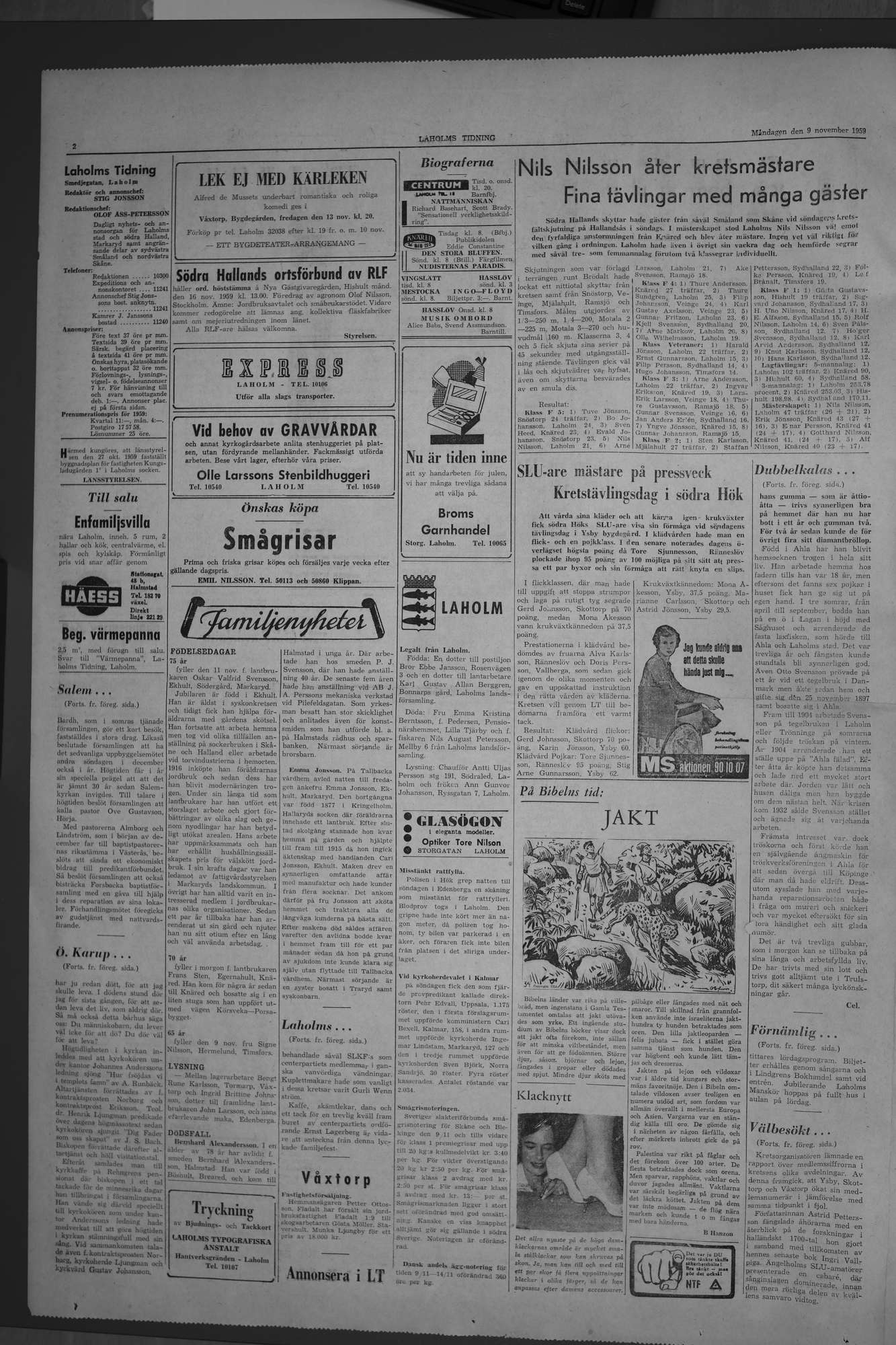 Laholms Tidning Måndag 9 november 1959, sida 2