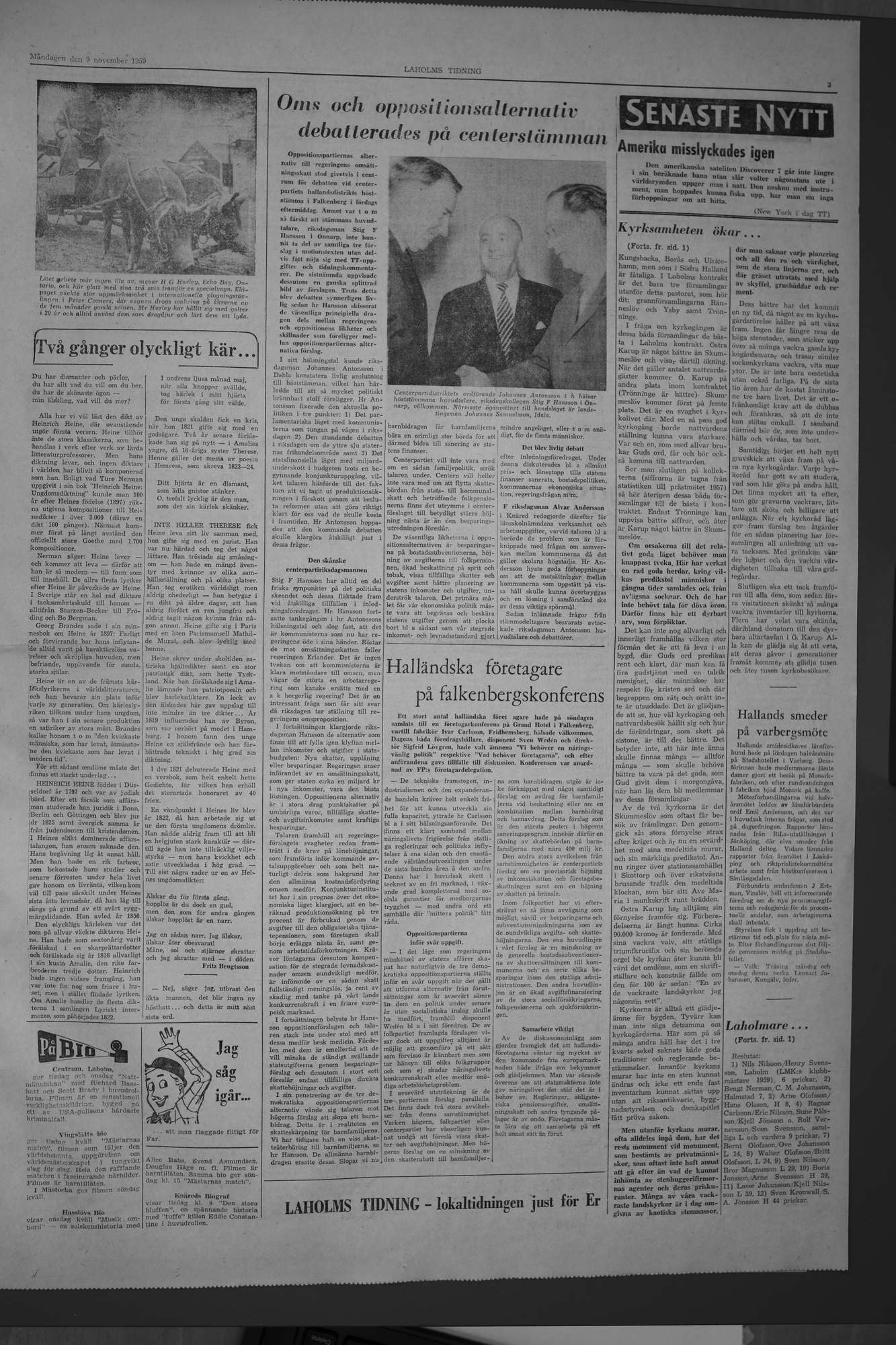 Laholms Tidning Måndag 9 november 1959, sida 3