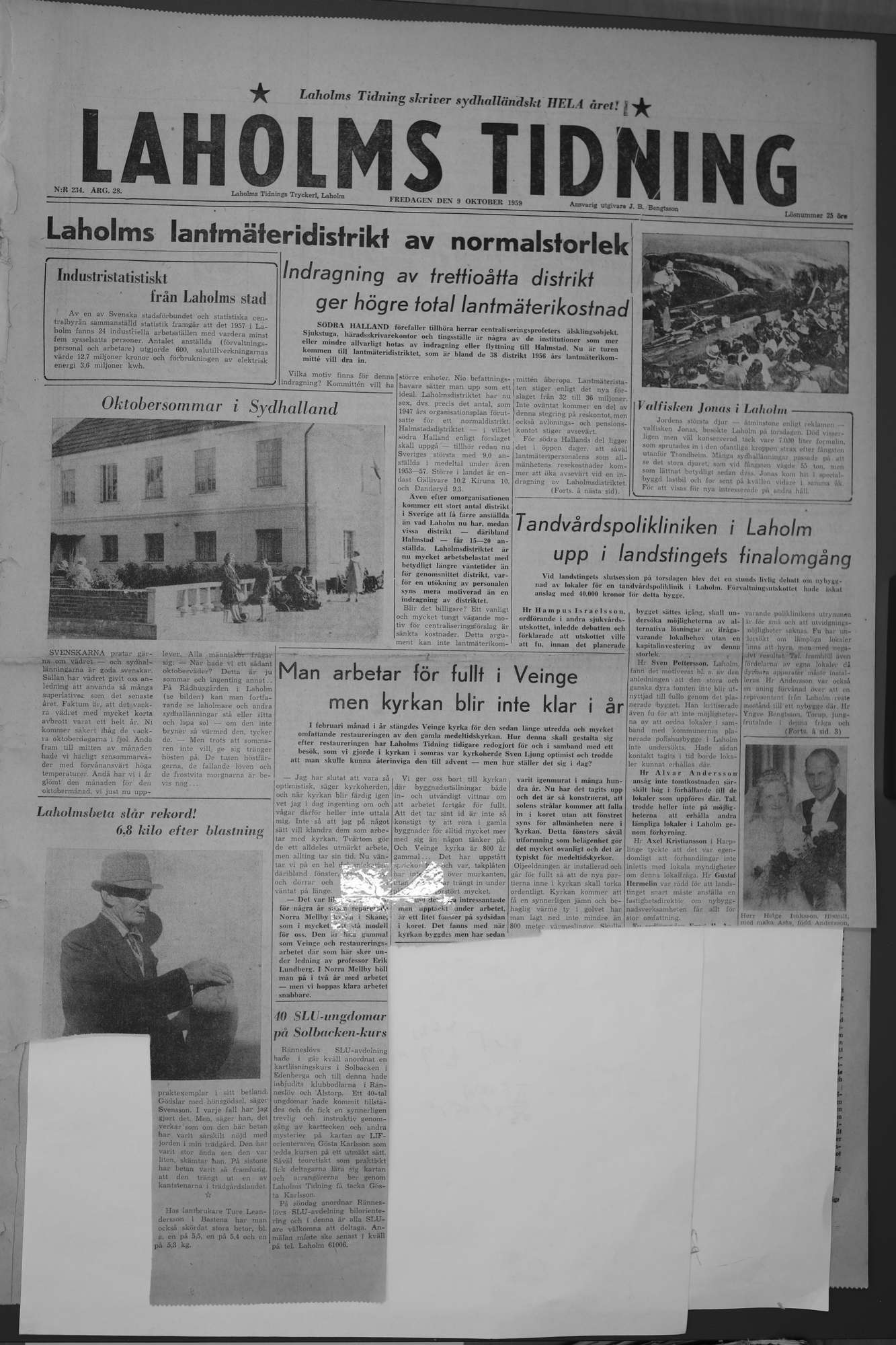 Laholms Tidning Fredag 9 oktober 1959, sida 1