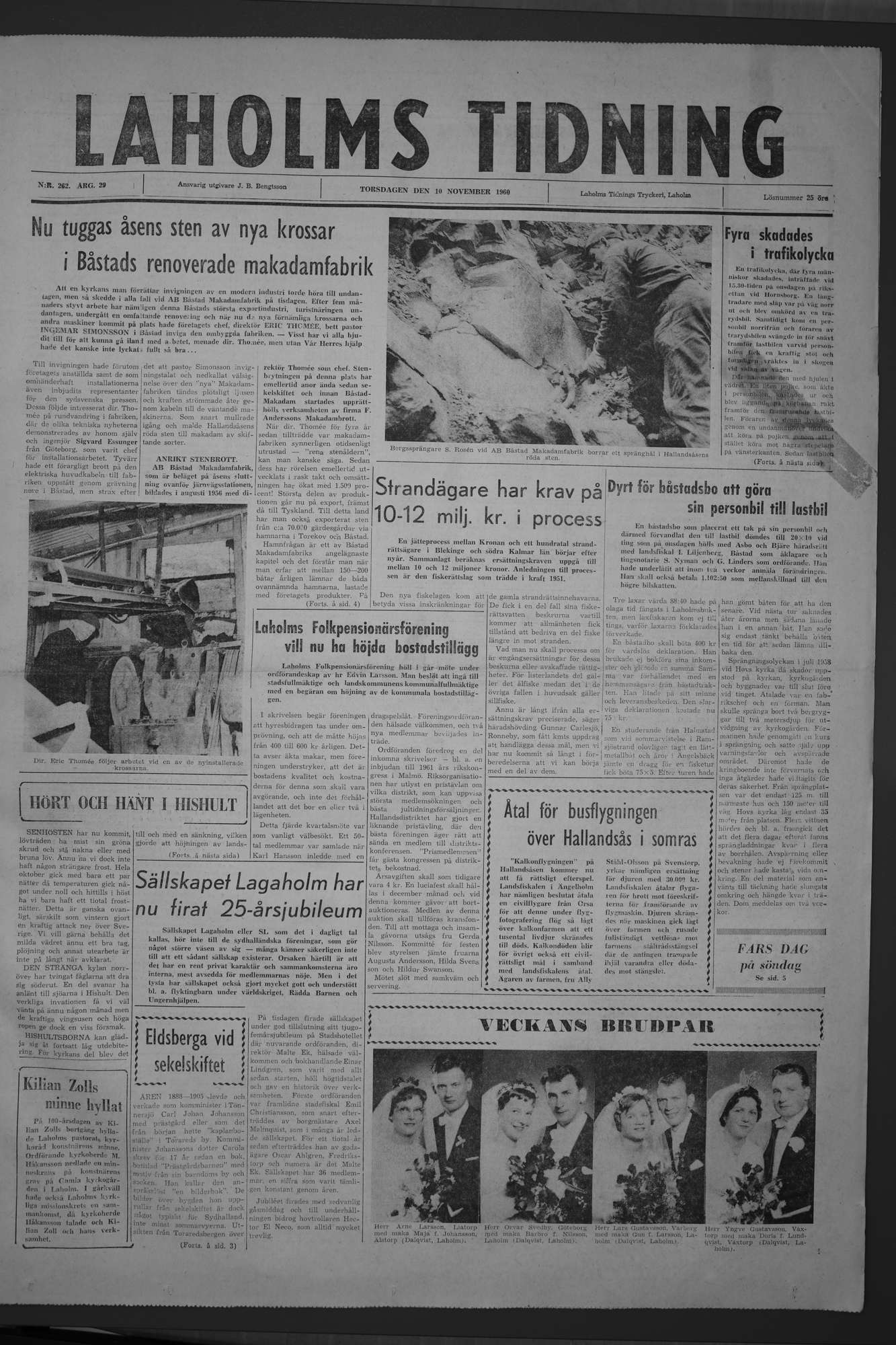 Laholms Tidning Torsdag 10 november 1960, sida 1