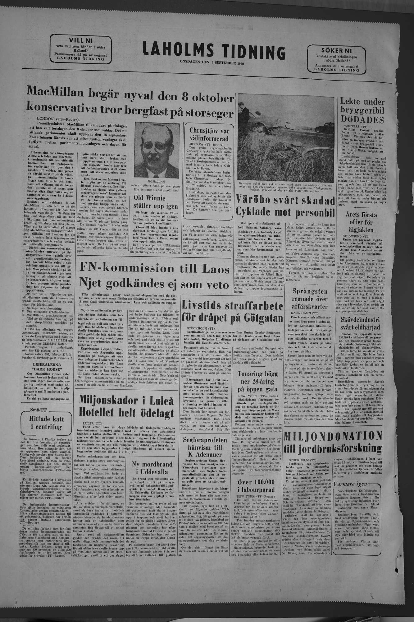 Laholms Tidning Onsdag 9 september 1959, sida 8