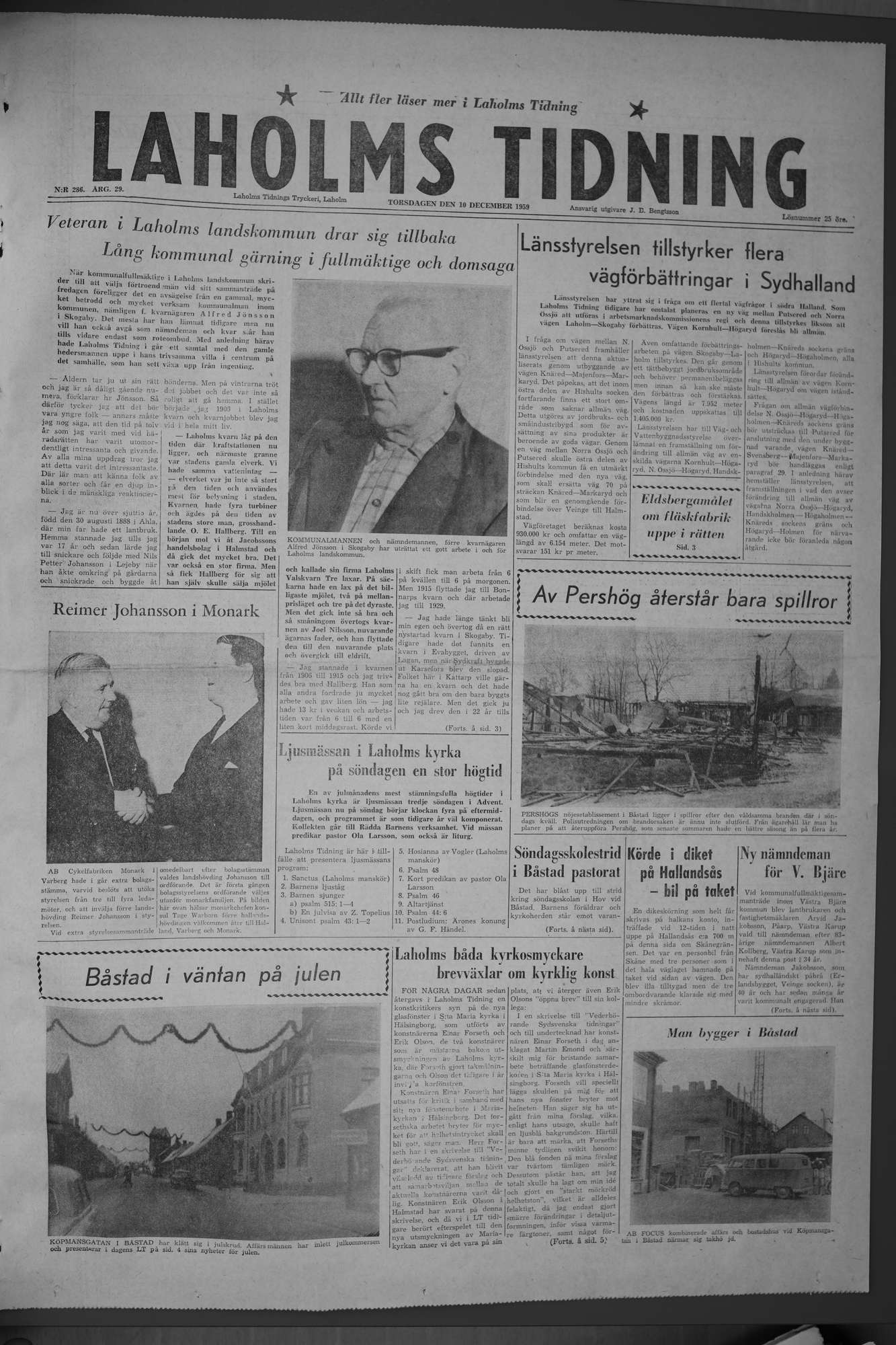 Laholms Tidning Torsdag 10 december 1959, sida 1