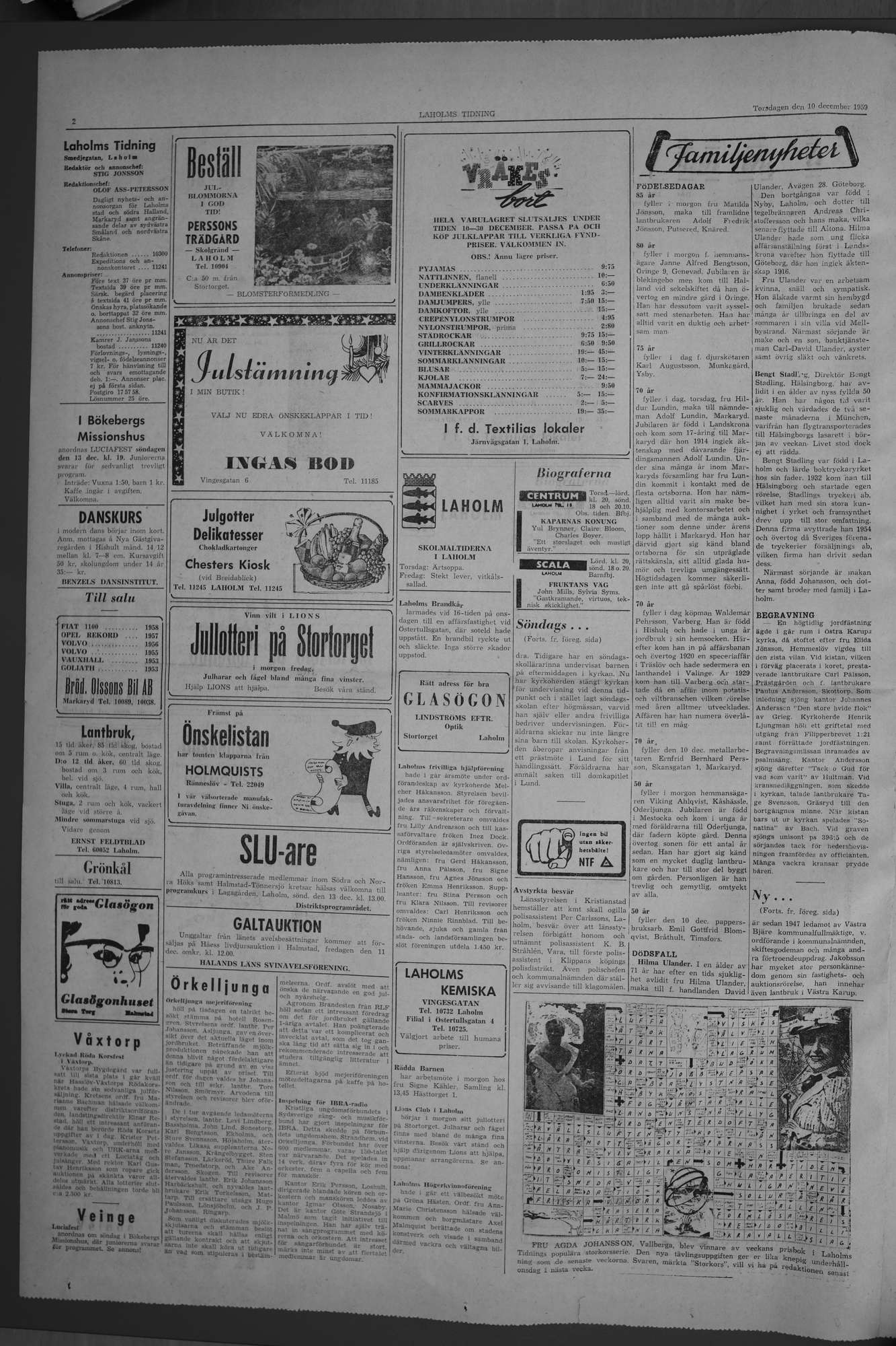 Laholms Tidning Torsdag 10 december 1959, sida 2