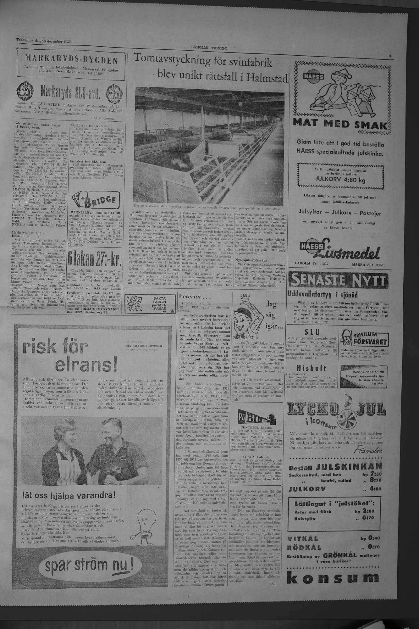 Laholms Tidning Torsdag 10 december 1959, sida 3