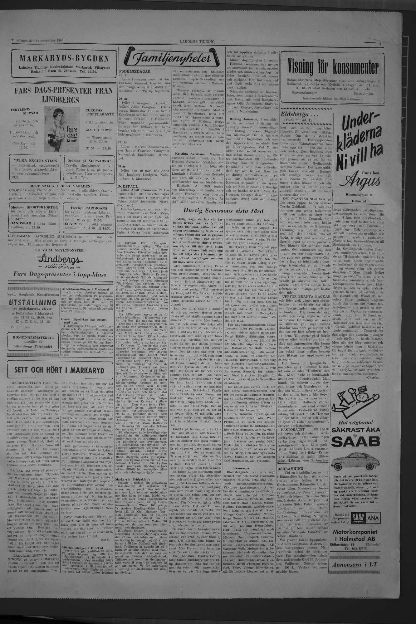 Laholms Tidning Torsdag 10 november 1960, sida 3